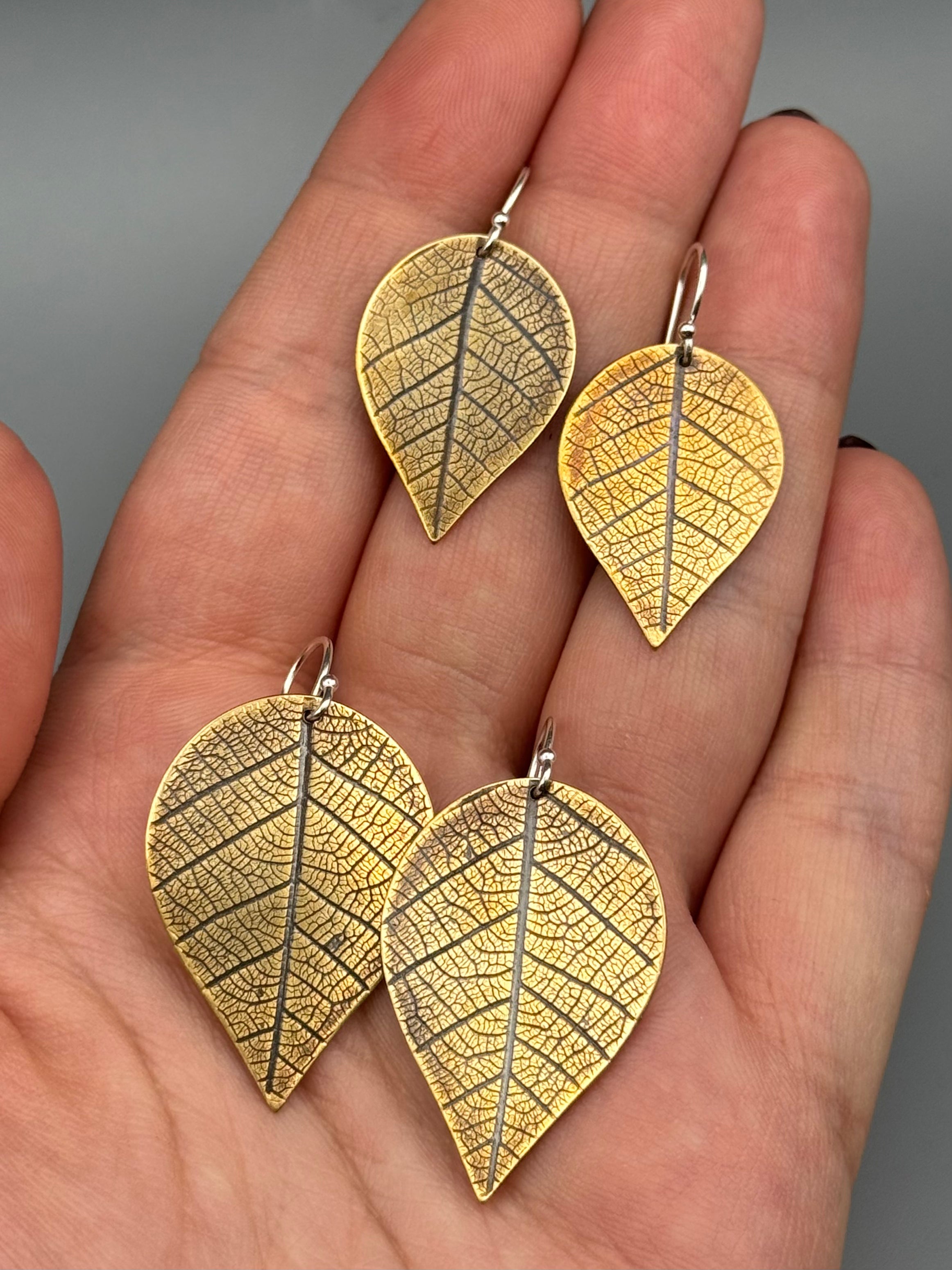 •LEAF• mixed metal dangle earrings