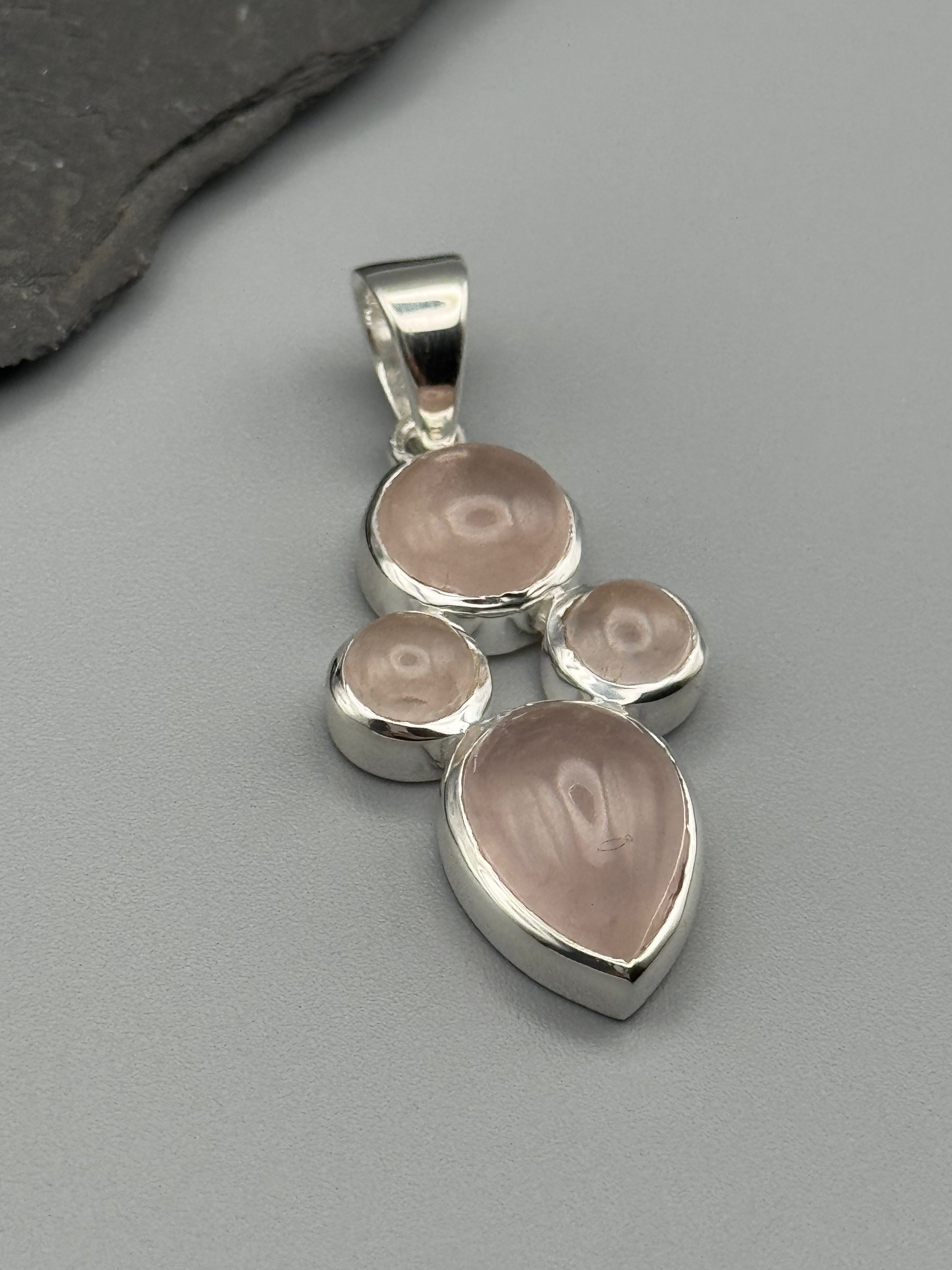 •ROSE QUARTZ - QUAD CLUSTER• sterling silver pendant