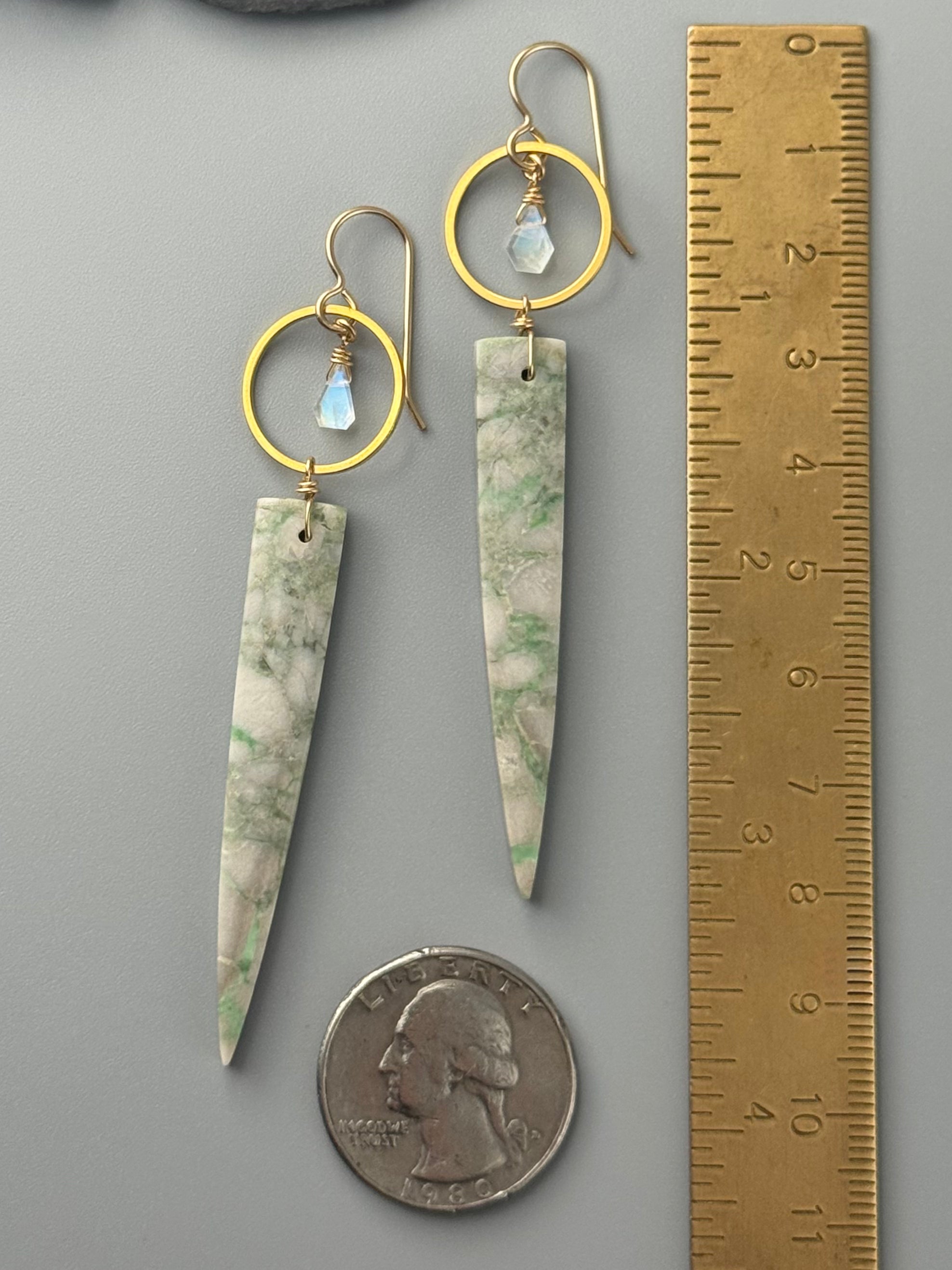 •LUNA• rainbow moonstone + utah variscite gold earrings