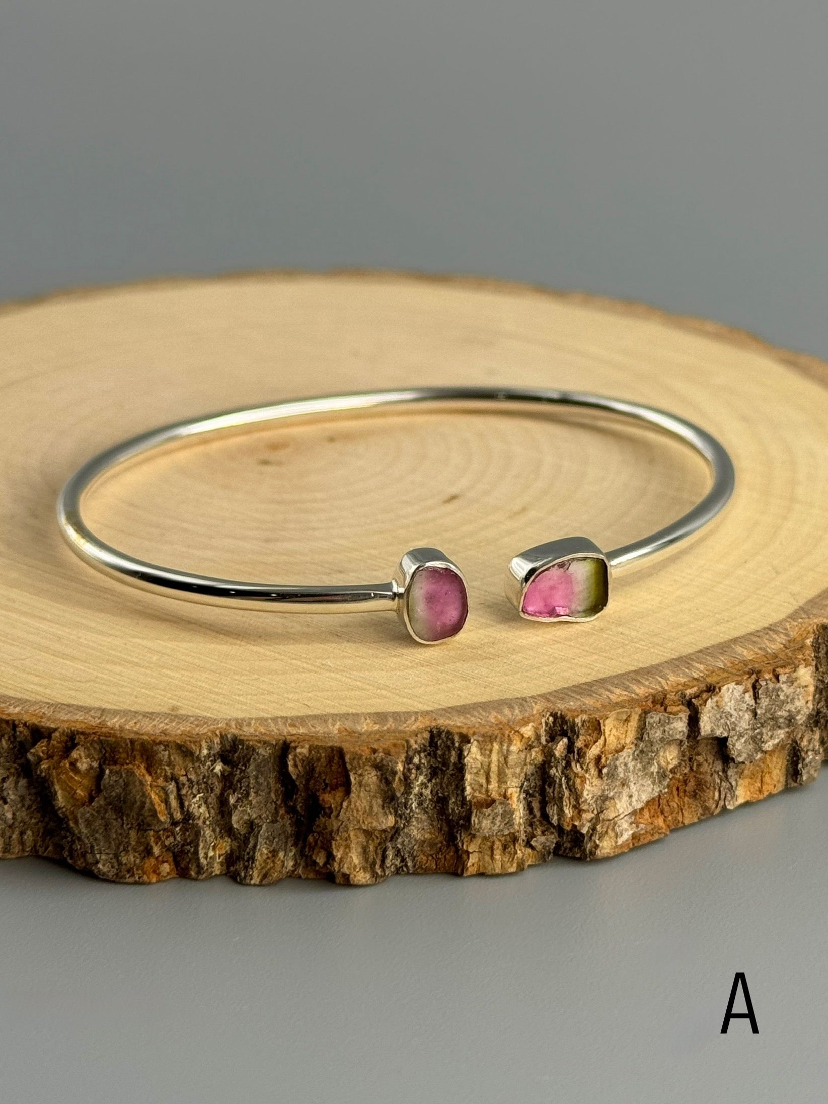 •ORGANIC FREEFORMS• watermelon tourmaline + silver twist-on cuff bracelet
