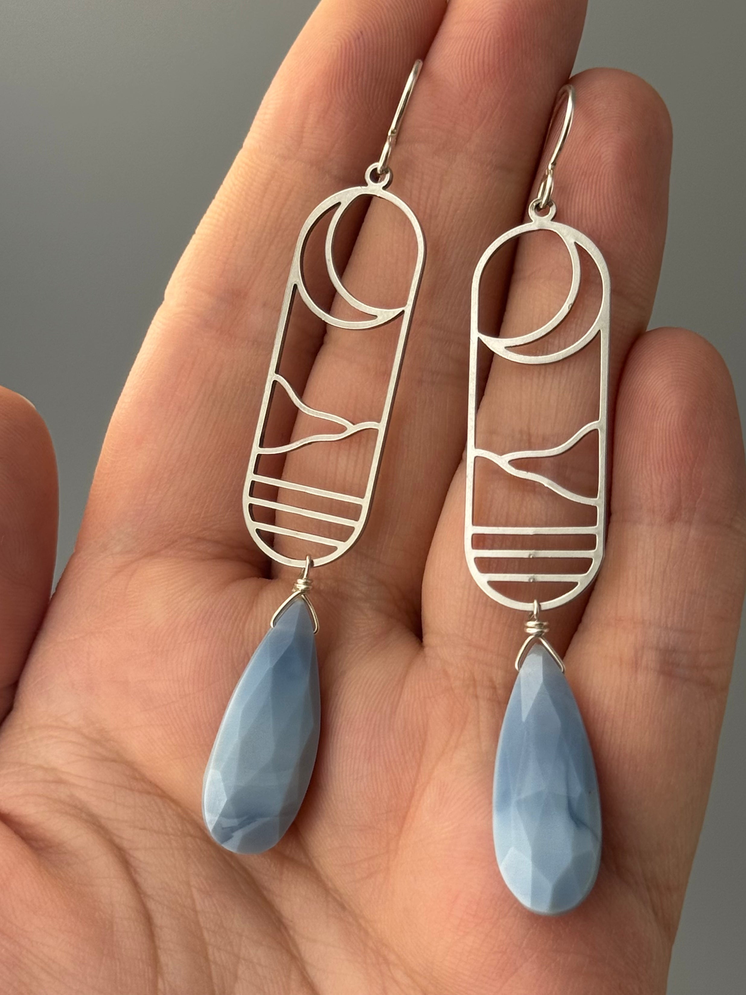 •CRESCENT COVE• blue opal + silver earrings