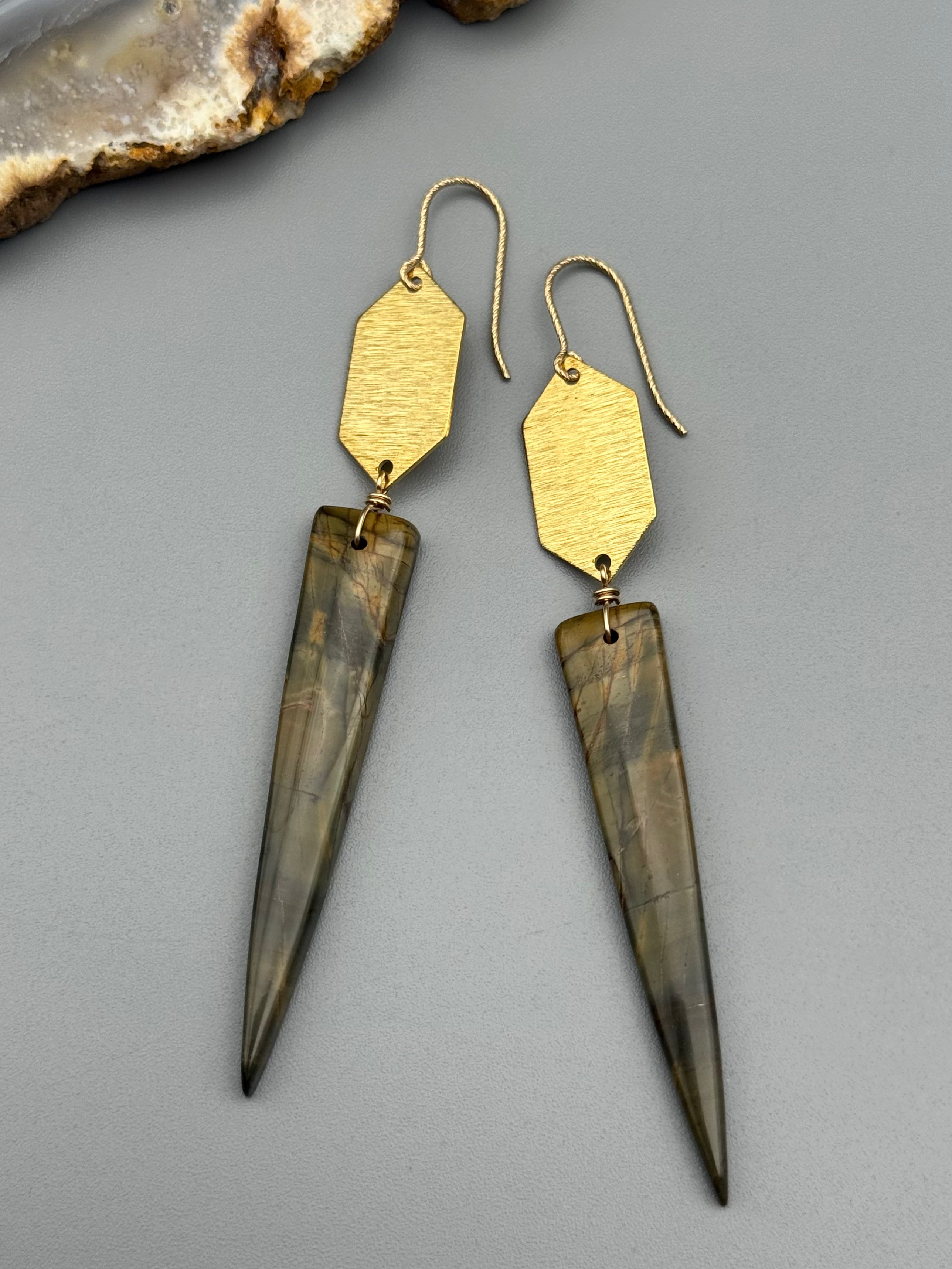 •HEXED• red creek jasper + gold earrings