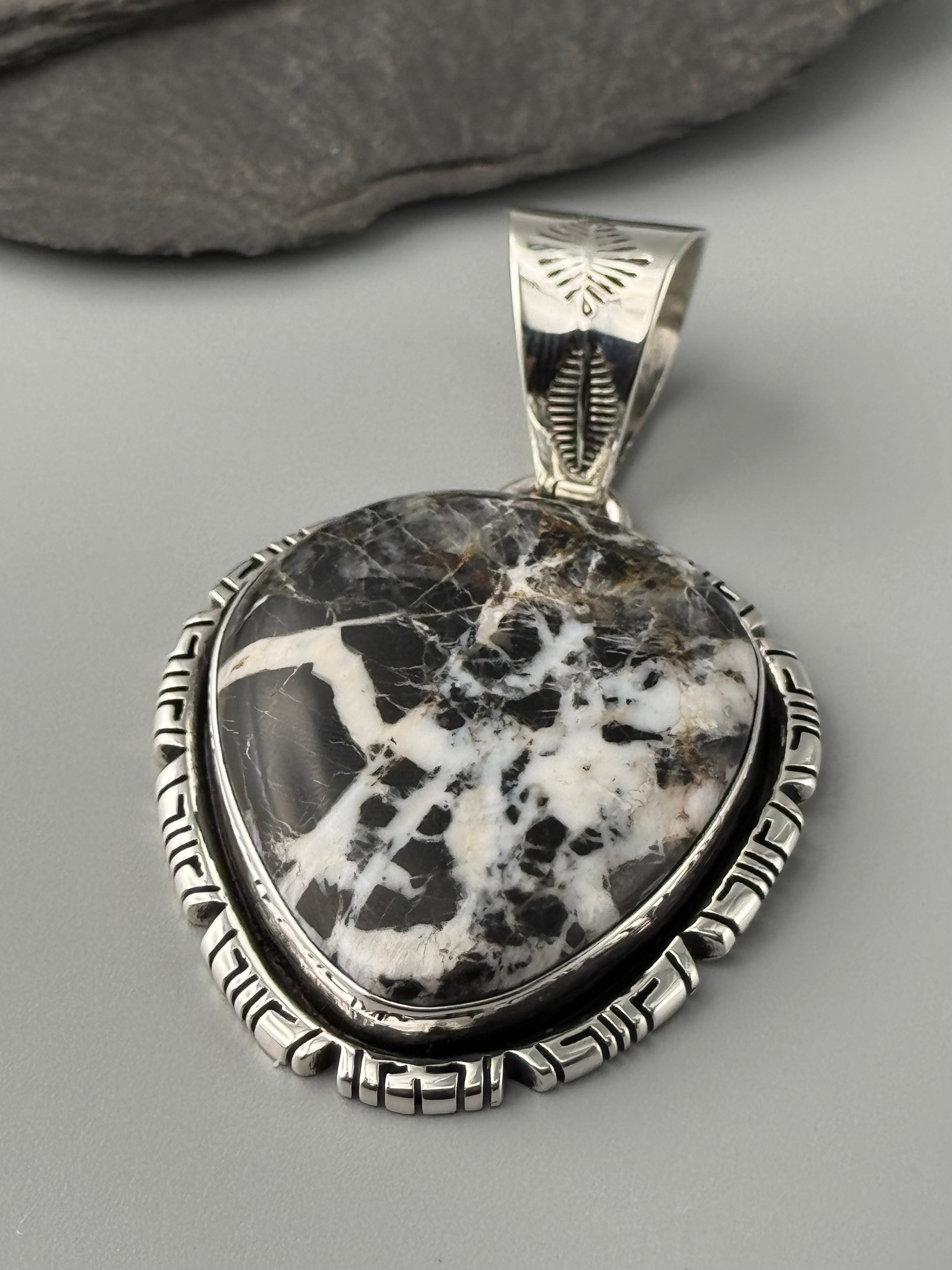 •WHITE BUFFALO TURQUOISE - STORM• Navajo sterling silver pendant
