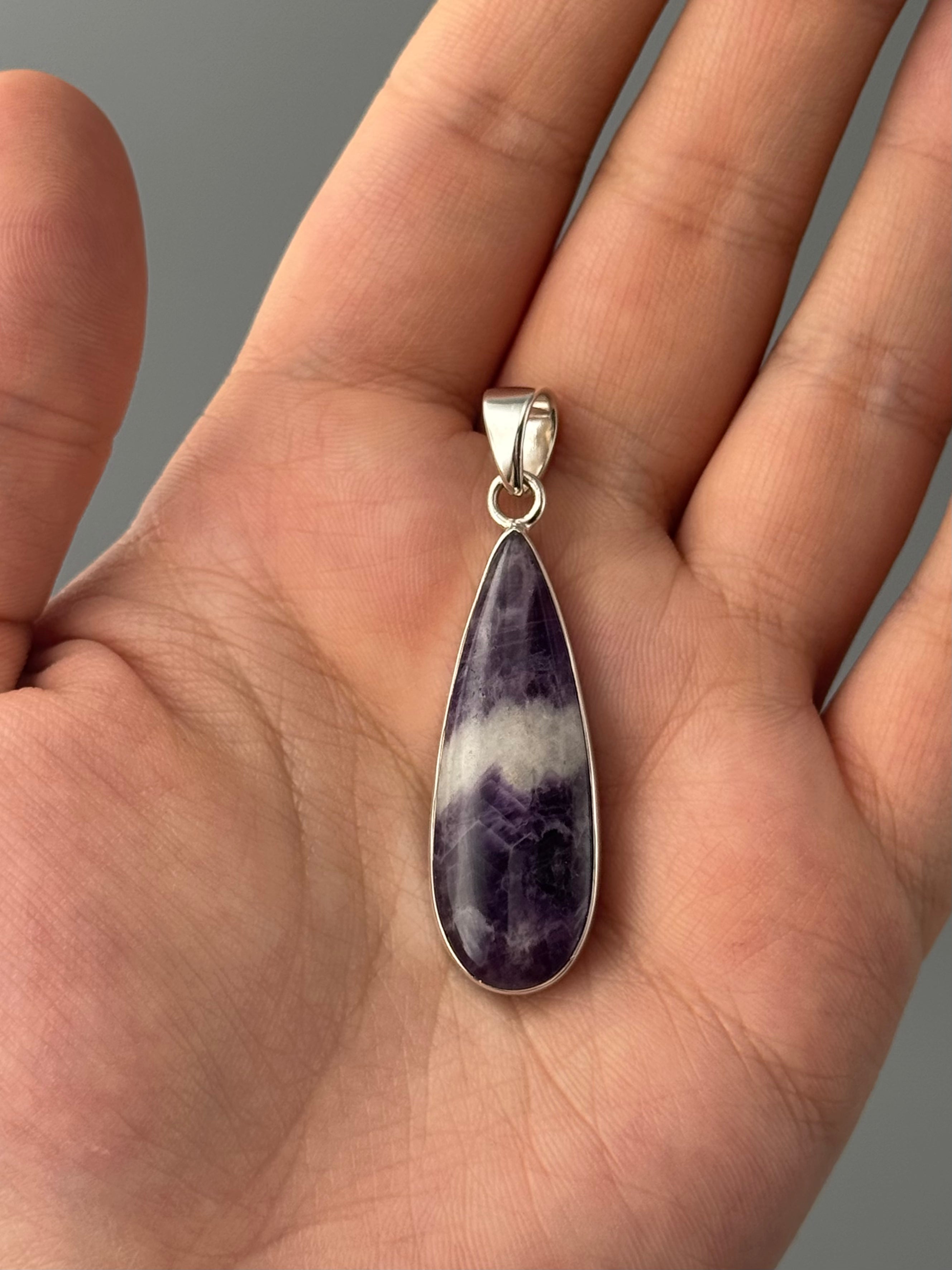 •CHEVRON AMETHYST - SLENDER TEAR• sterling silver pendant