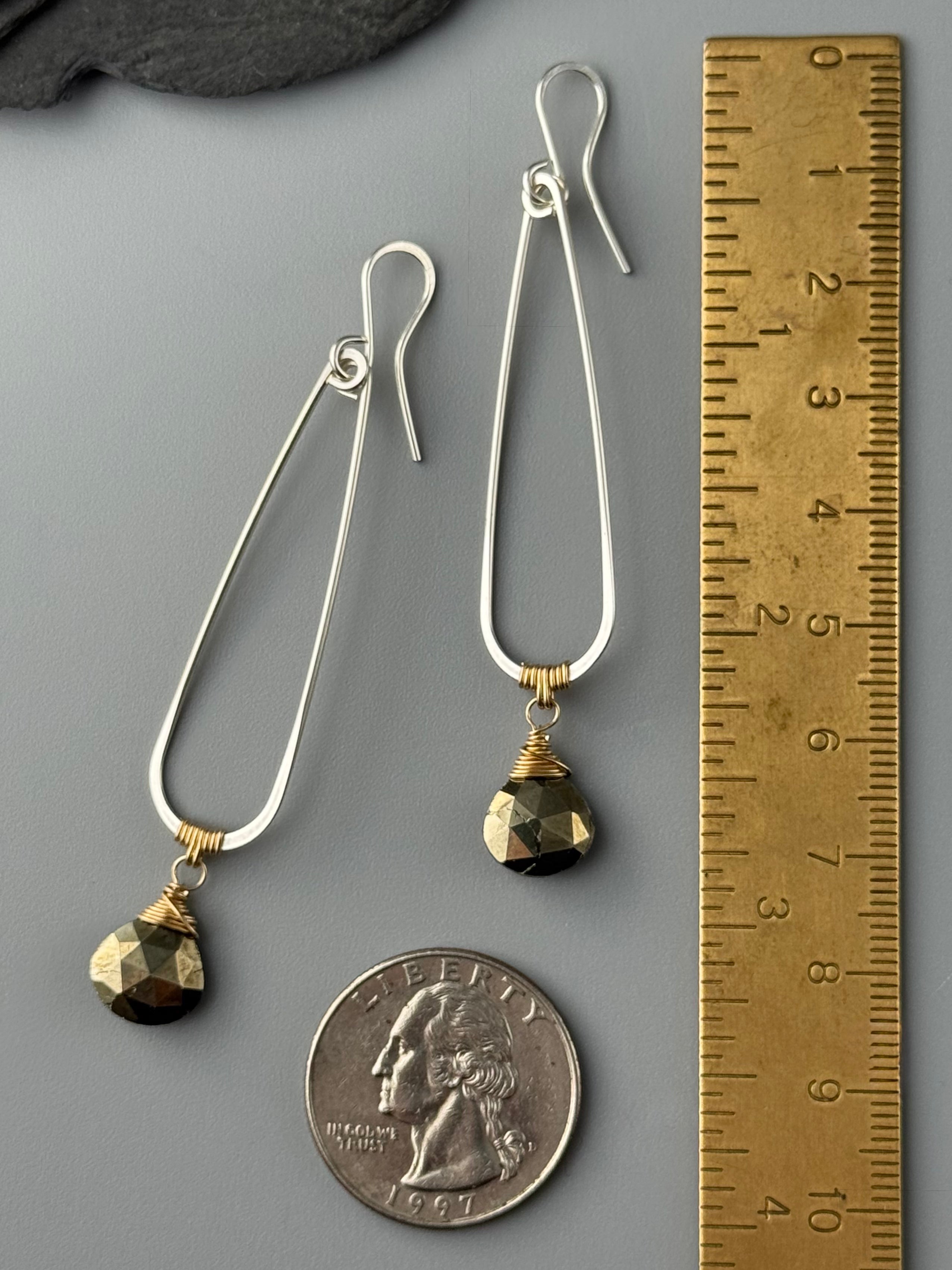 •TEARDROP DANGLE• pyrite + mixed metal earrings