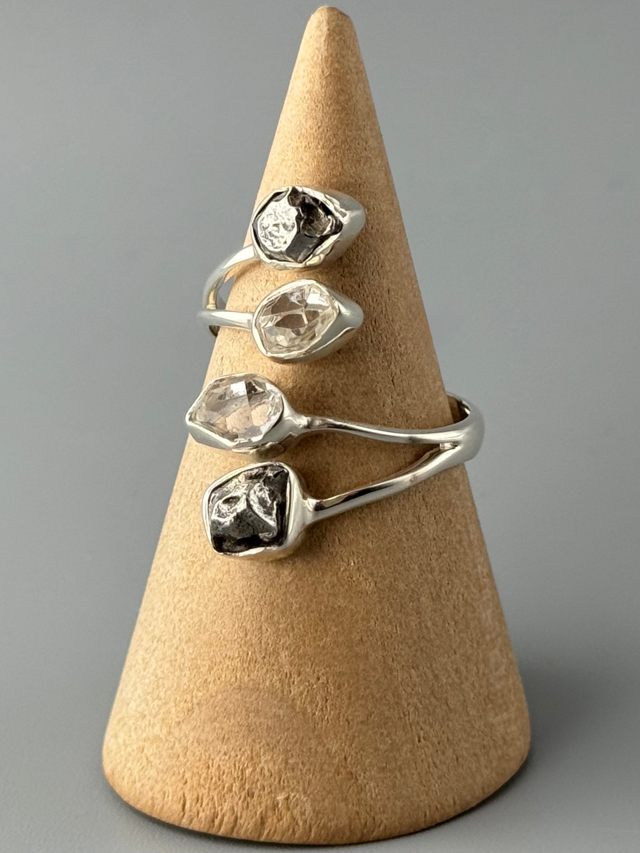 •METEORITE + HERKIMER• adjustable silver ring