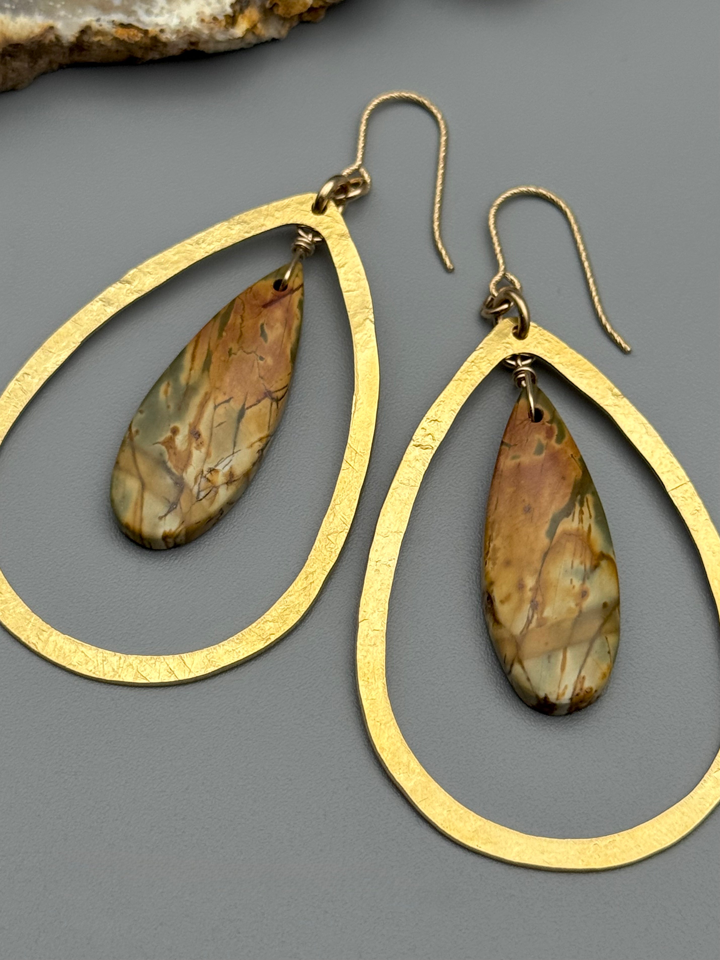 •DRIP DROP• red creek jasper + gold earrings