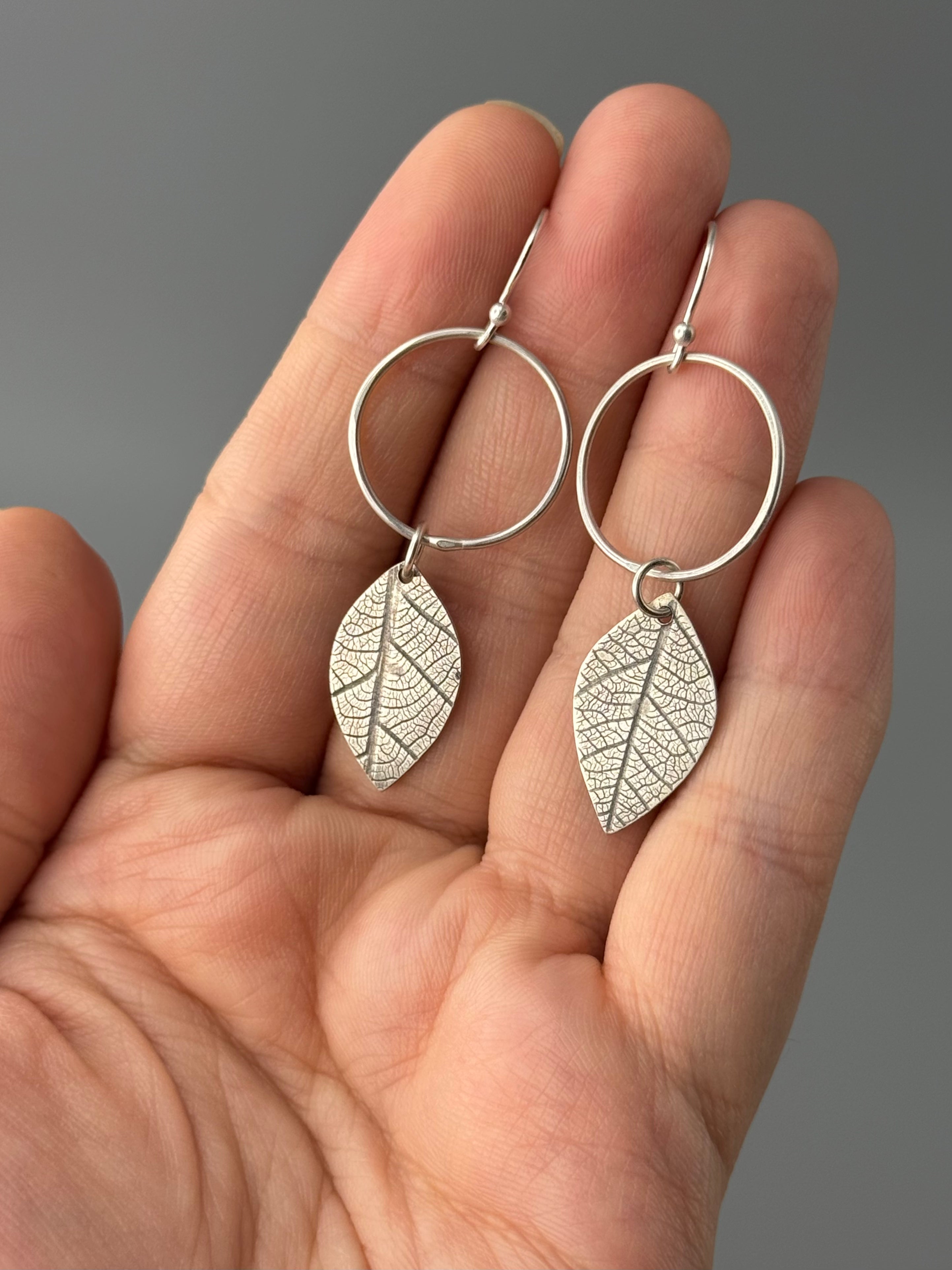 •LEAF MOON• silver dangle earrings