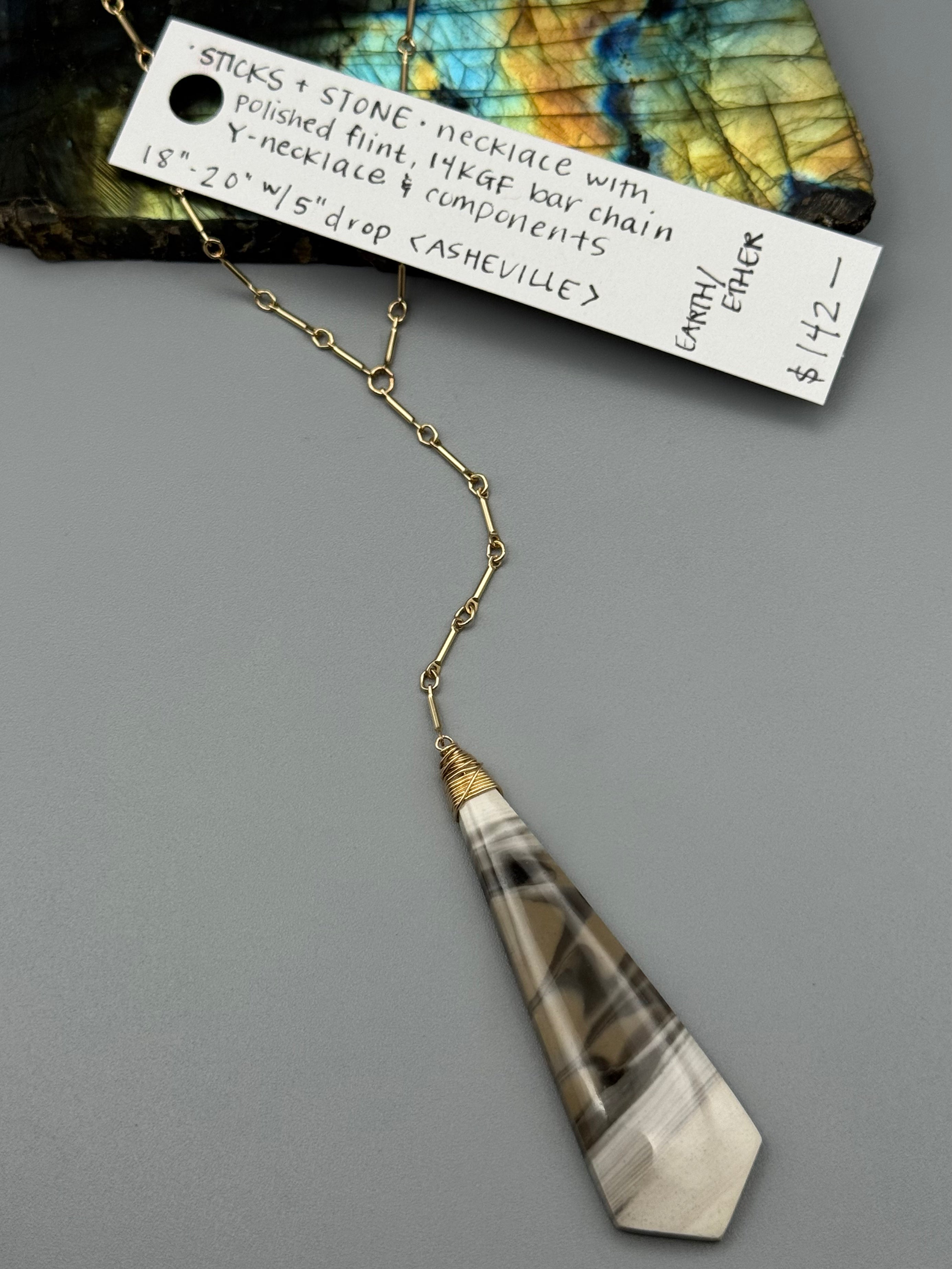 •STICKS + STONE• flint + gold necklace (18"-20" + 5" drop)