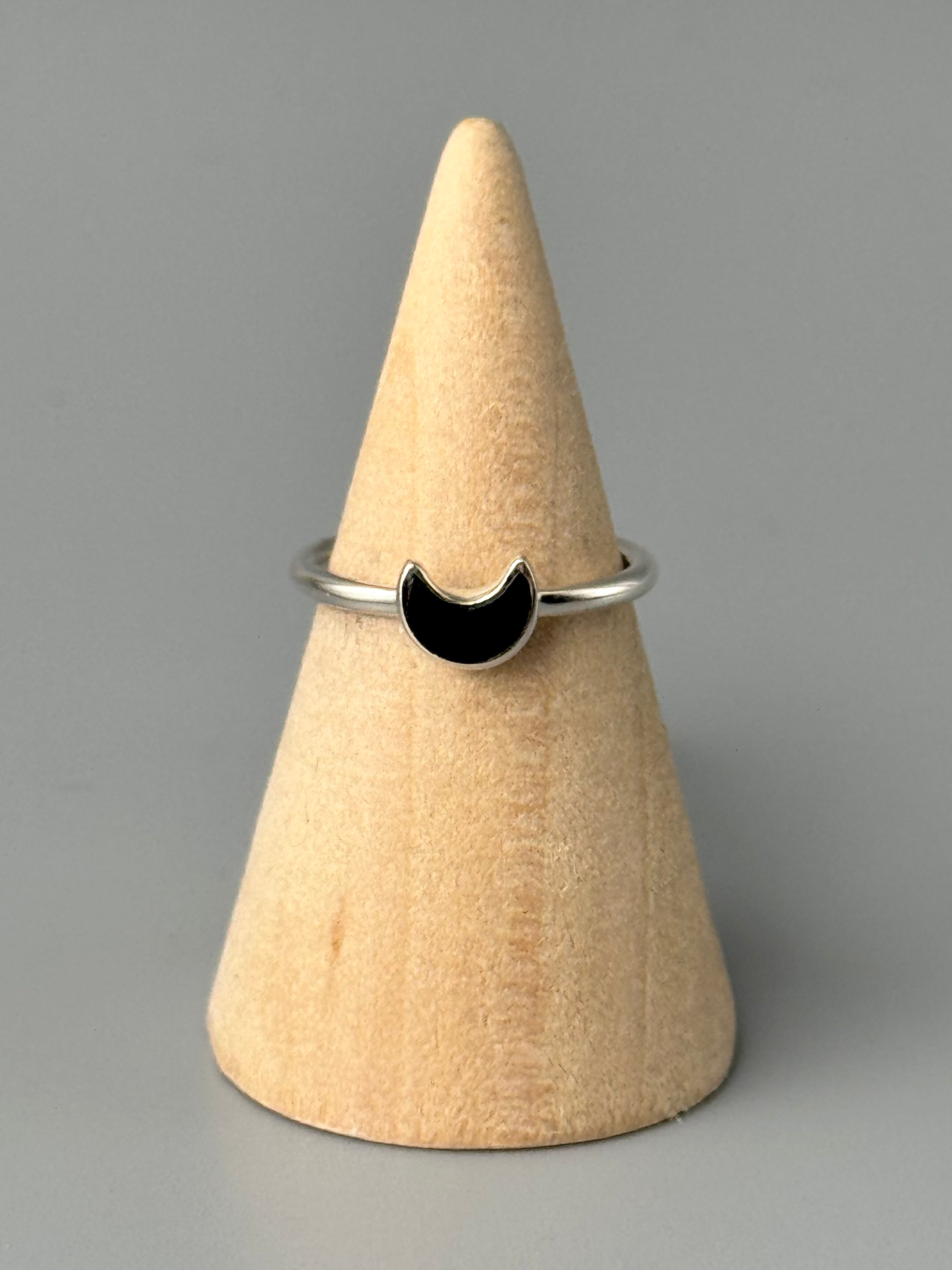 •BLACK TOURMALINE - LIL' CRESCENT• silver ring (various sizes)