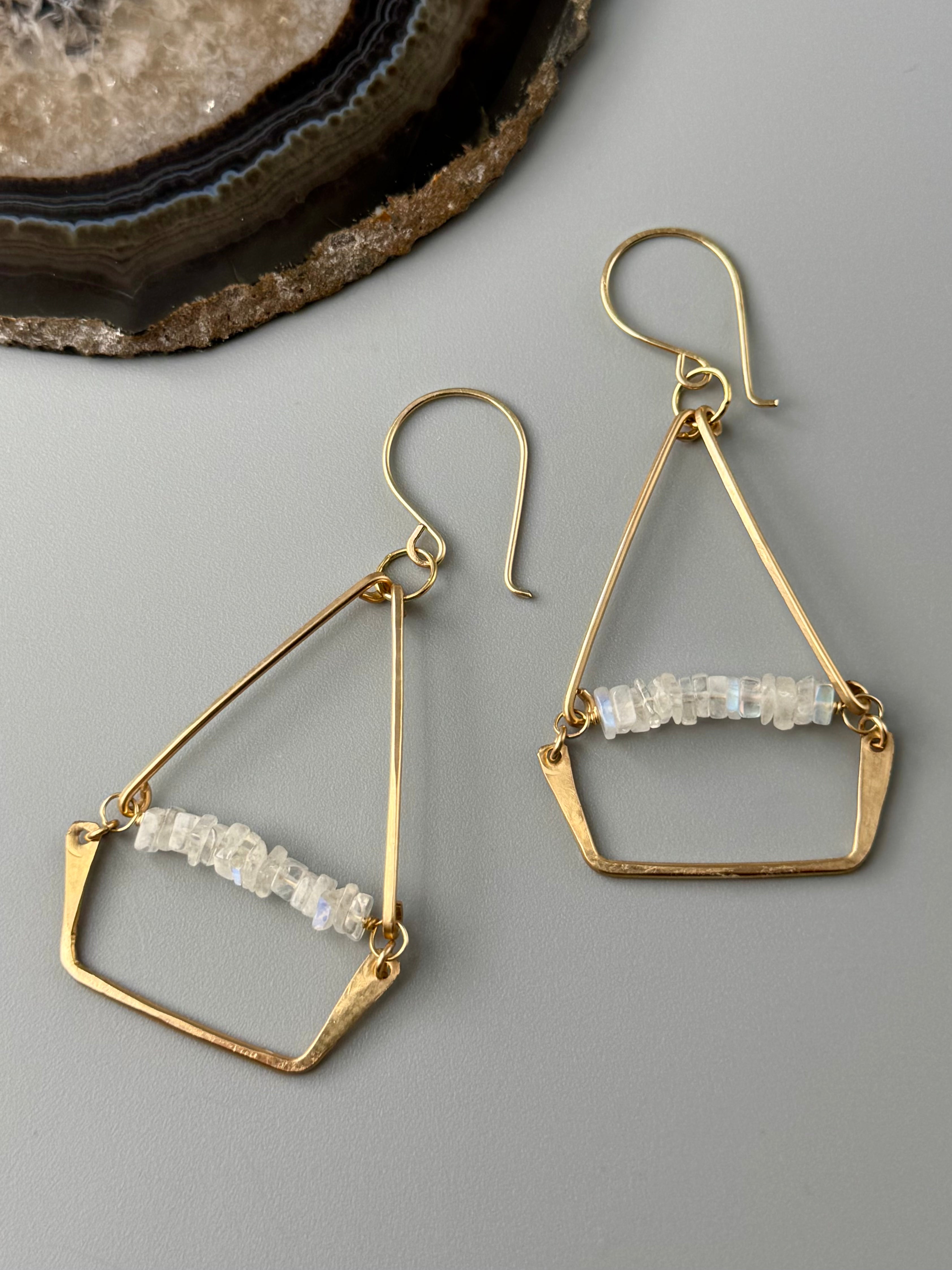 •SWING• rainbow moonstone + gold earrings