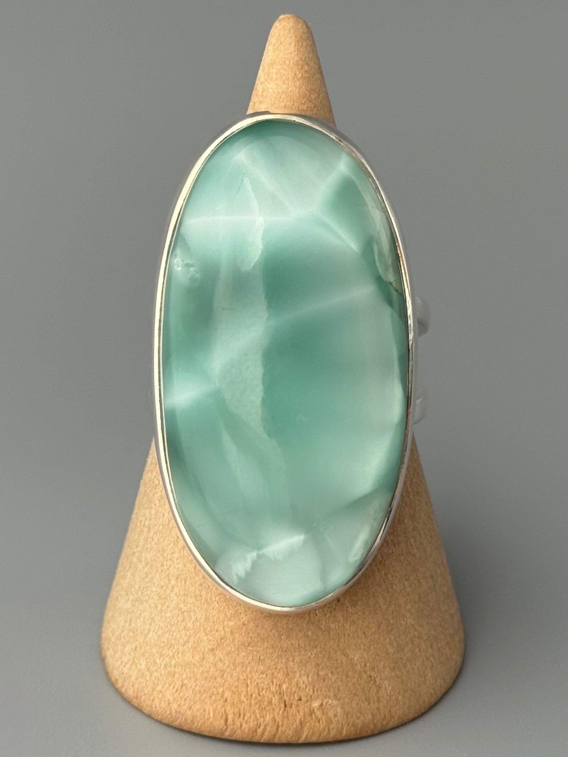 •HEMIMORPHITE - OVAL• split band silver ring (size 10)