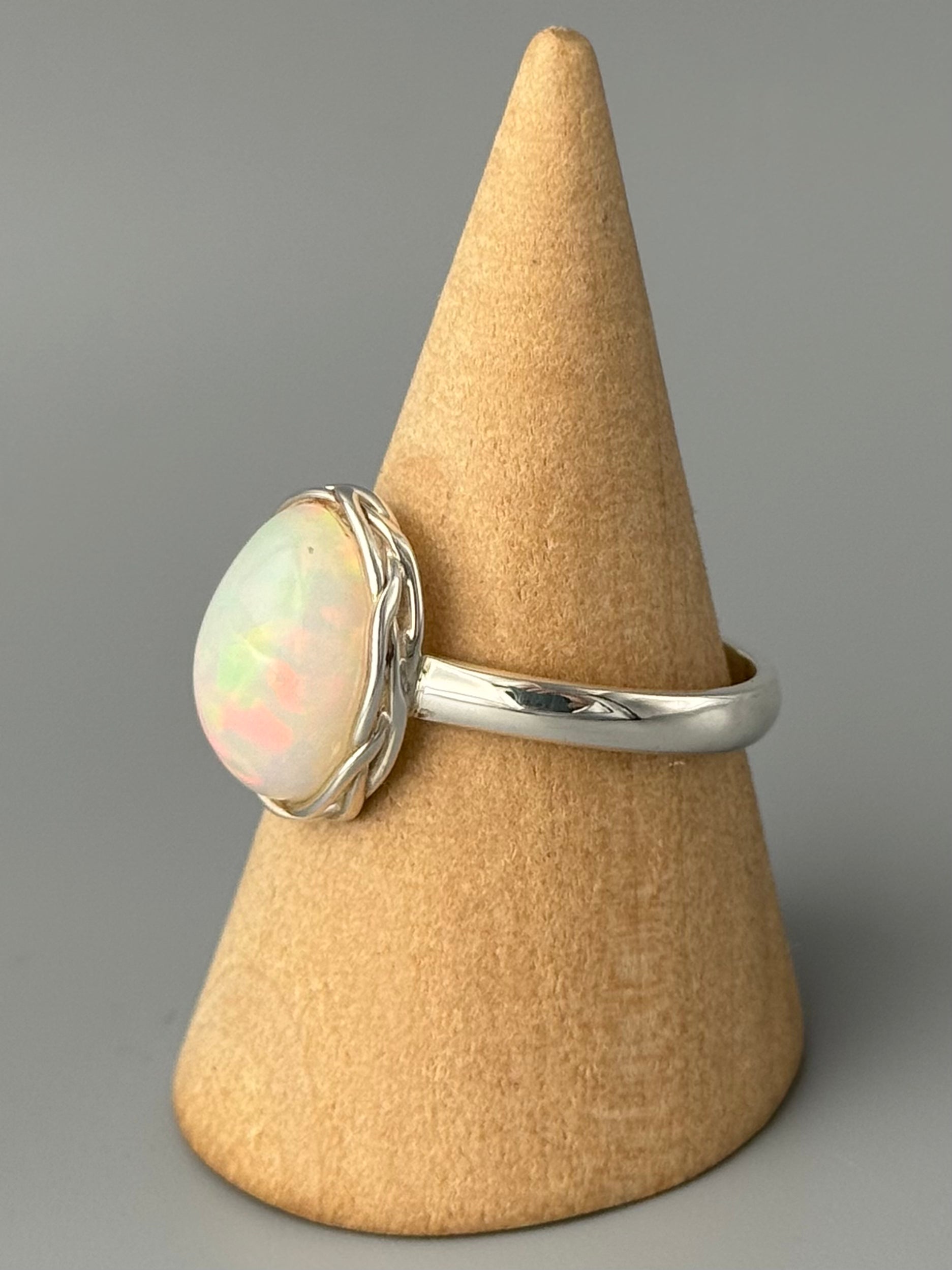 •ETHIOPIAN OPAL - LATTICE• braided bezel silver ring (various sizes)
