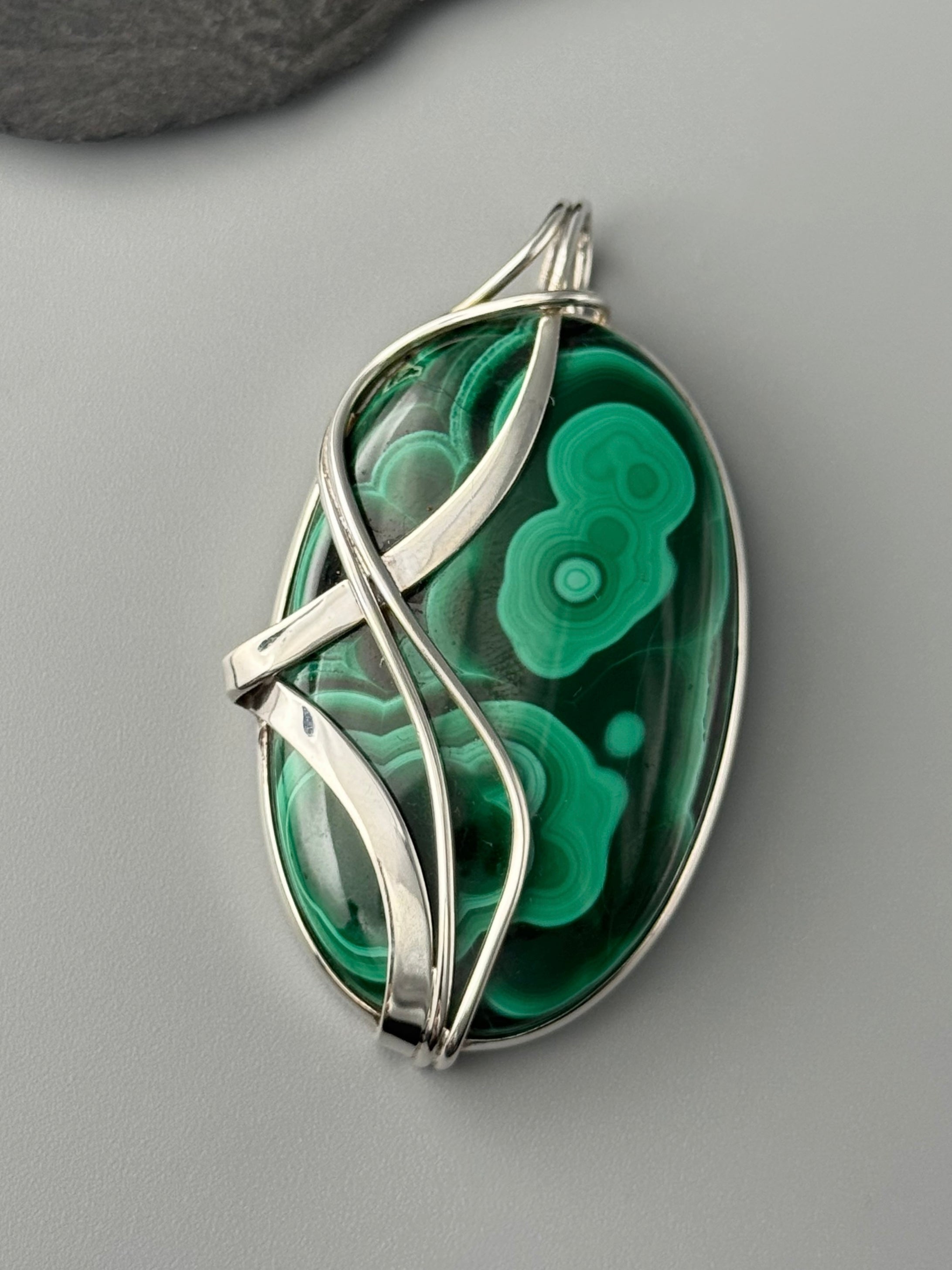 •MALACHITE CHRYSOCOLLA - WIRE WRAPPED OVAL• sterling silver pendant
