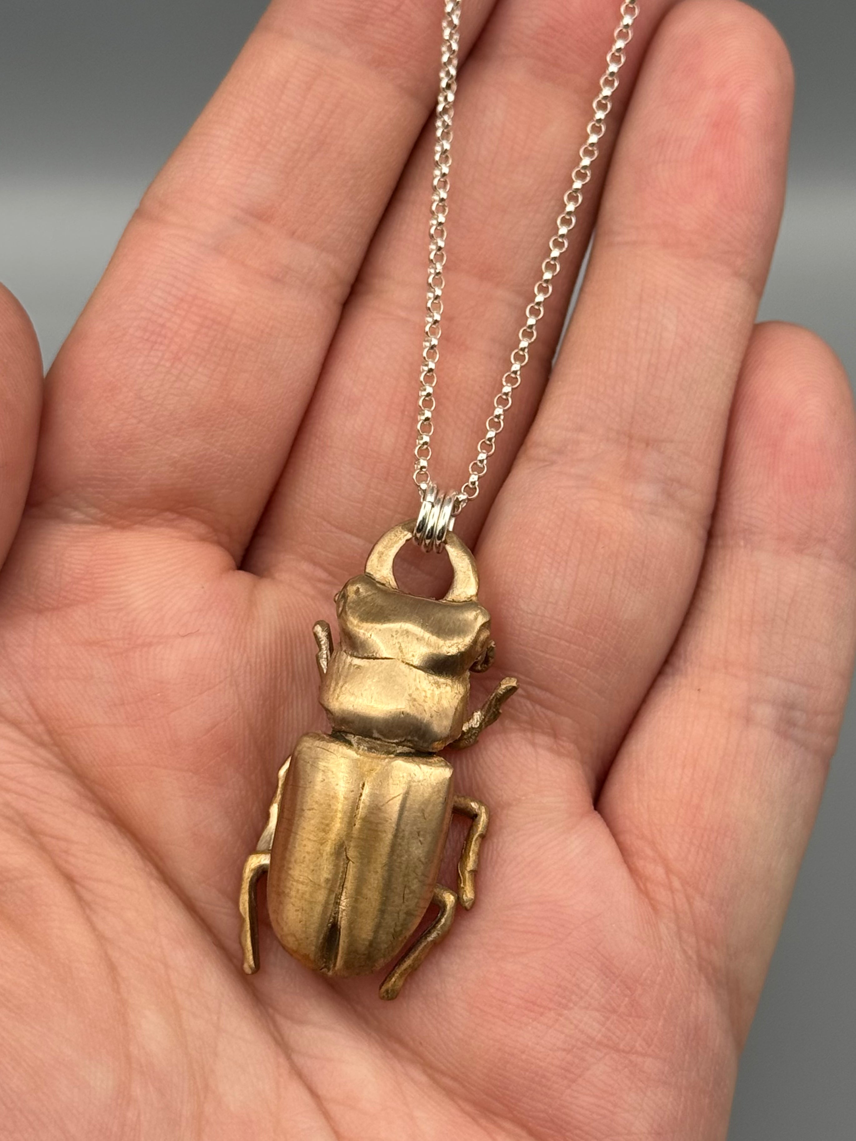 •STAG BEETLE• bronze cast necklace (26" - 29" long)