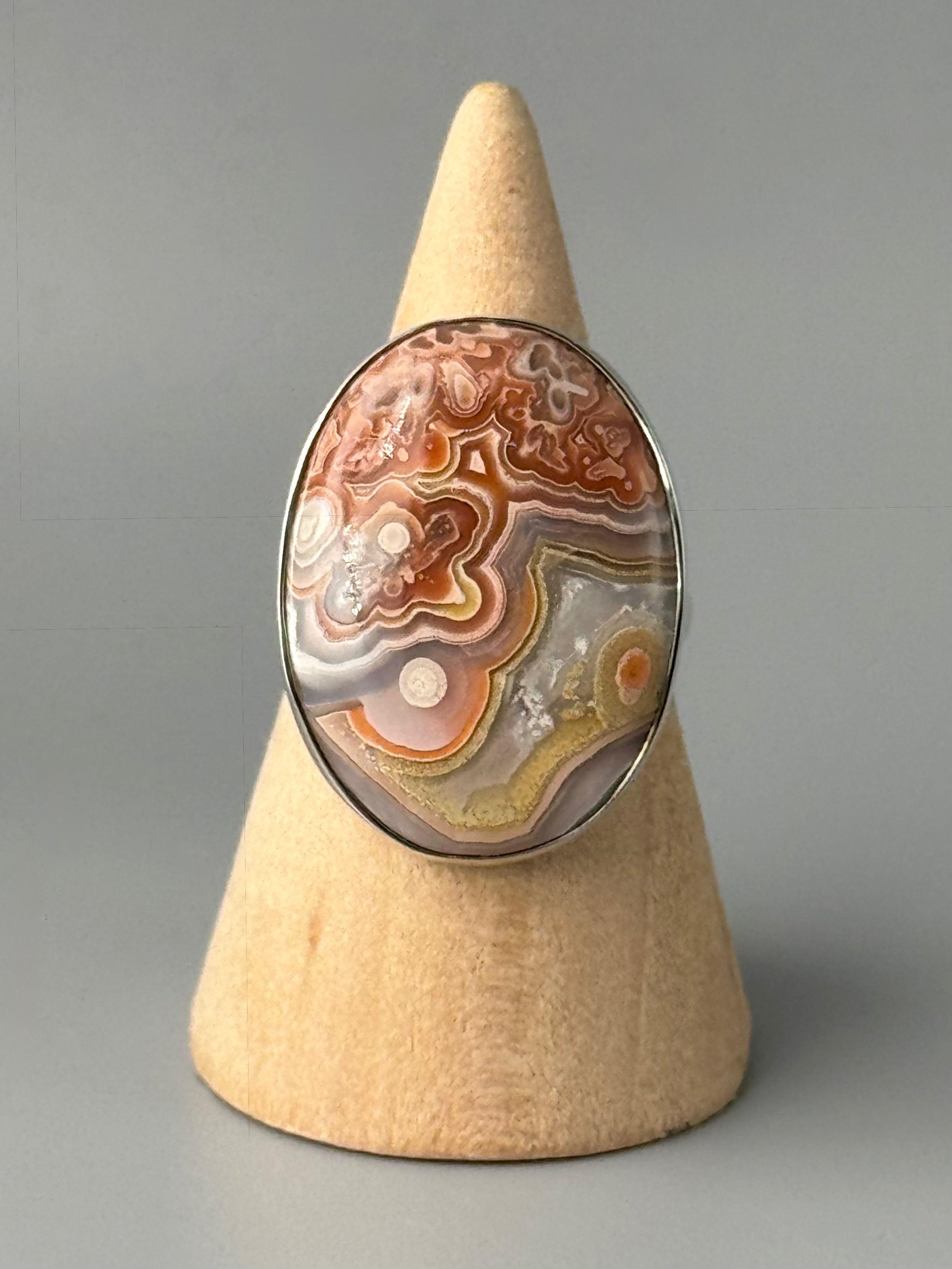 •CRAZY LACE AGATE - OVAL - 2• silver ring (size 9.25)