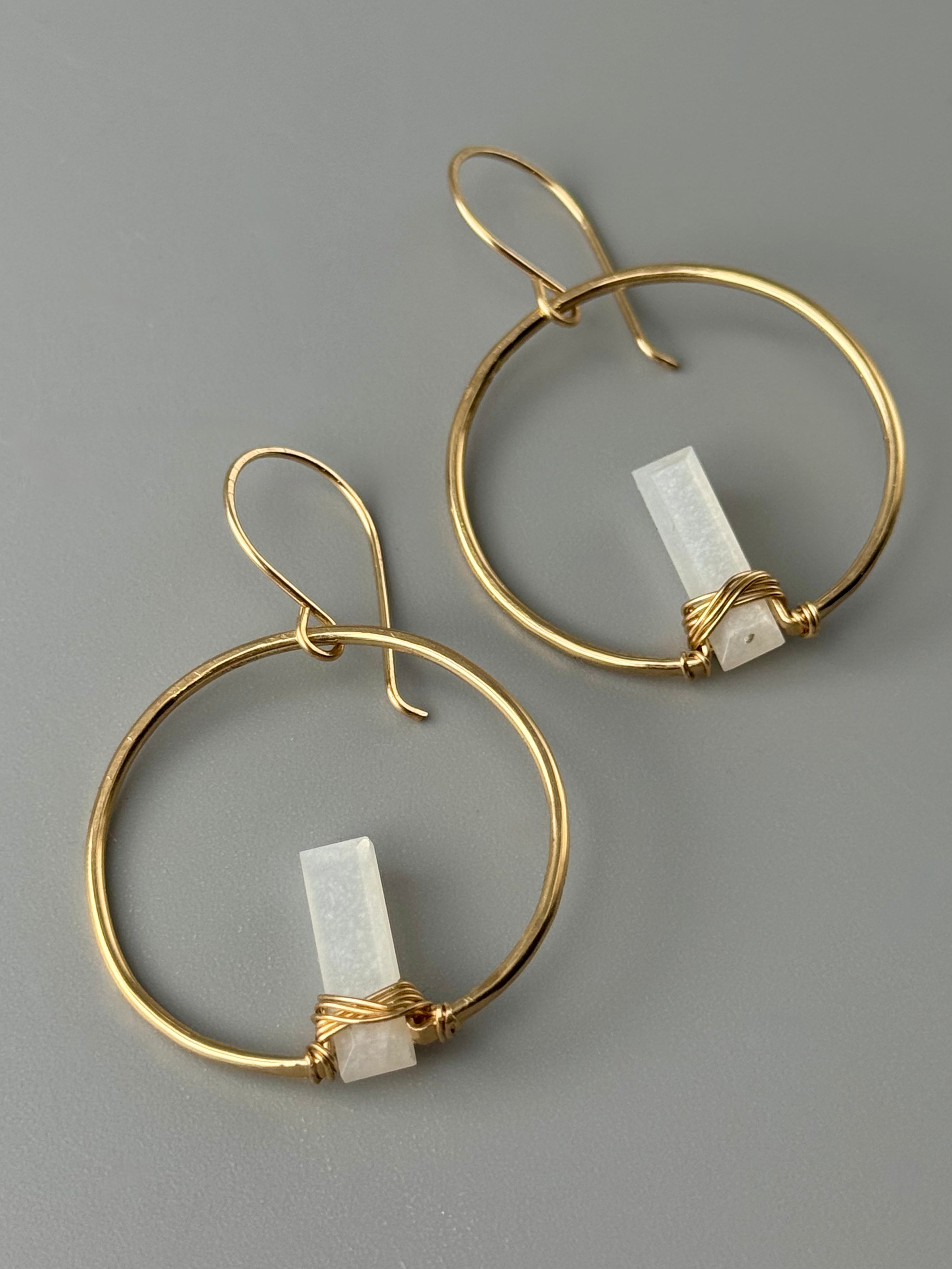 •SUNRISE HOOP• white moonstone + gold earrings