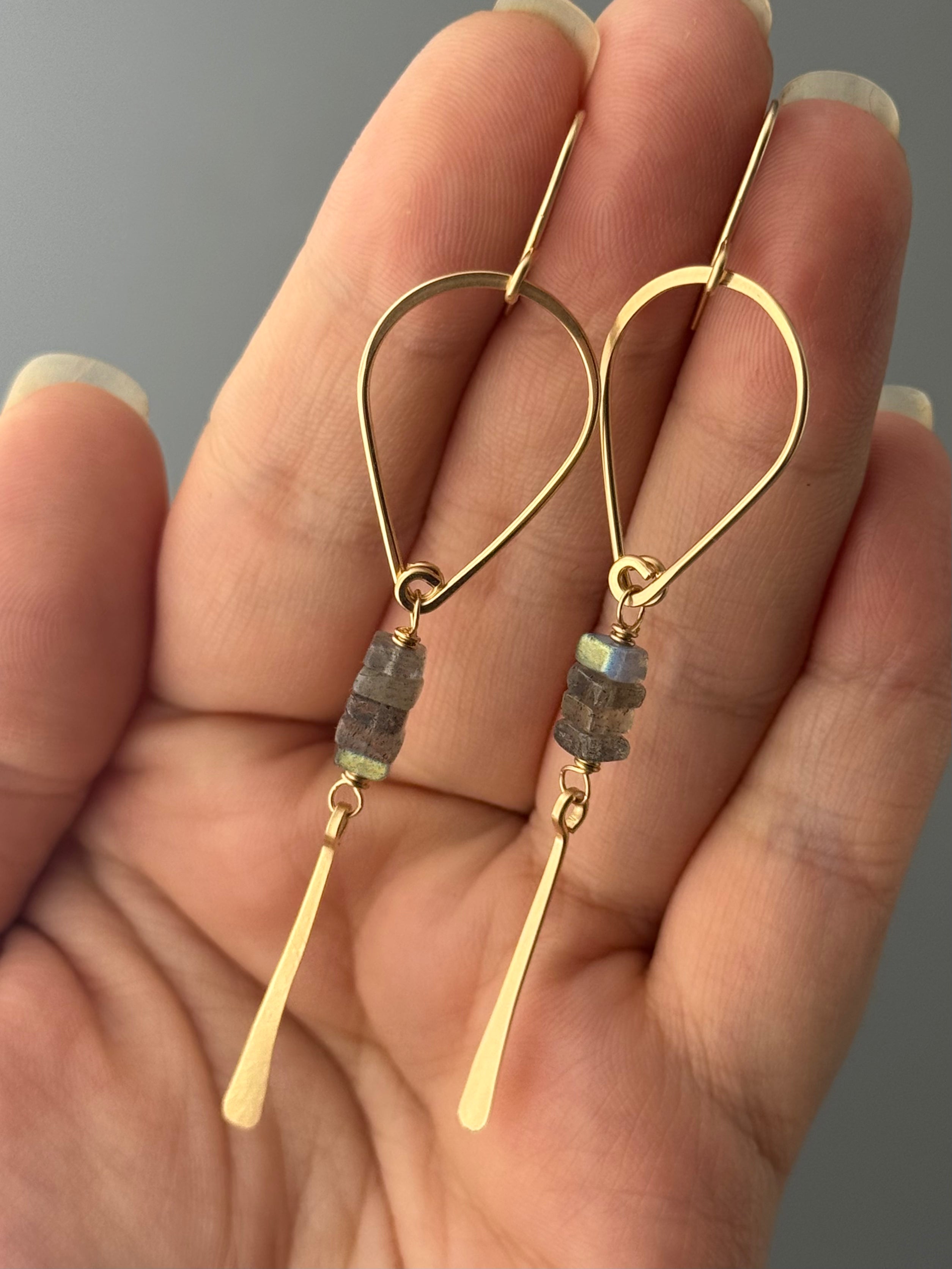 •TEARDROP STACK• labradorite + gold dangle earrings
