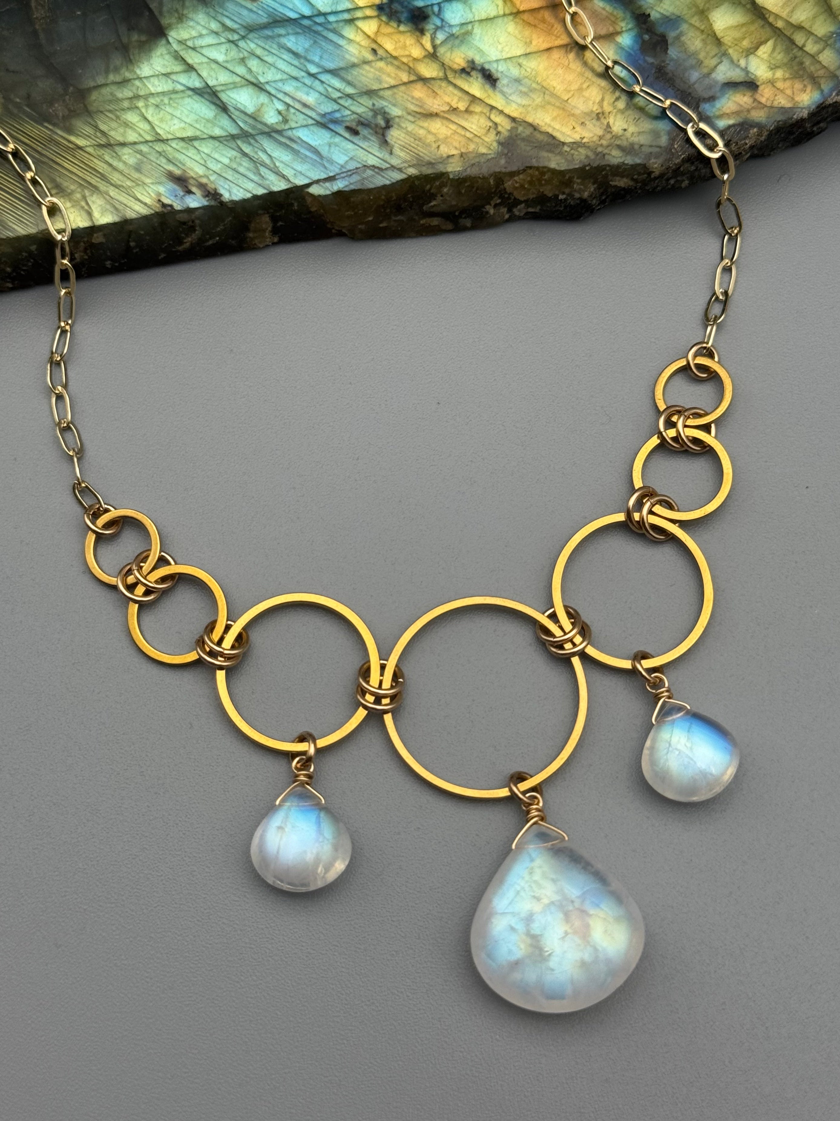 •UNION• rainbow moonstone + gold necklace (18"-20" long)