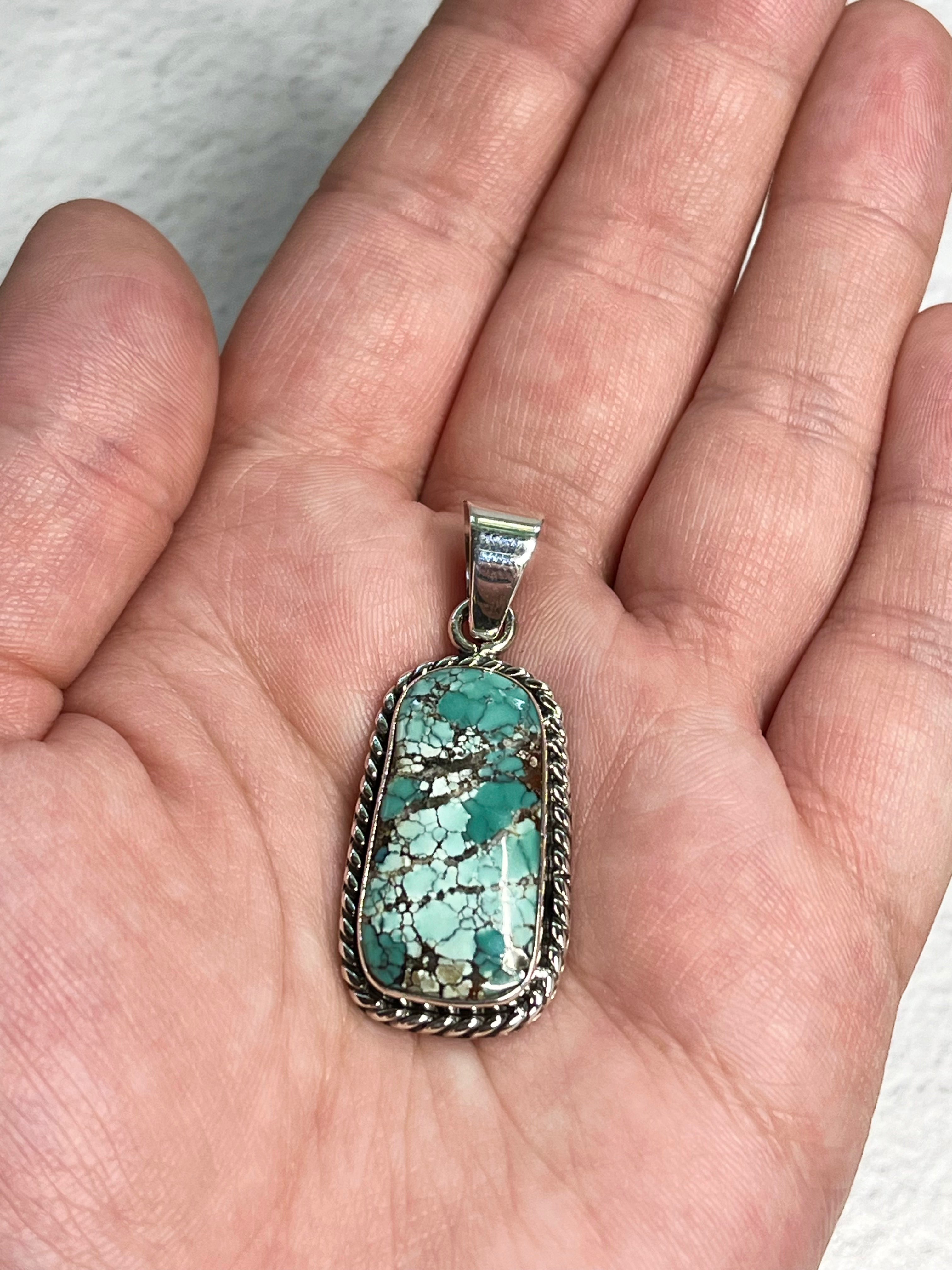 •CHINESE TURQUOISE• Navajo silver rounded rectangle pendant