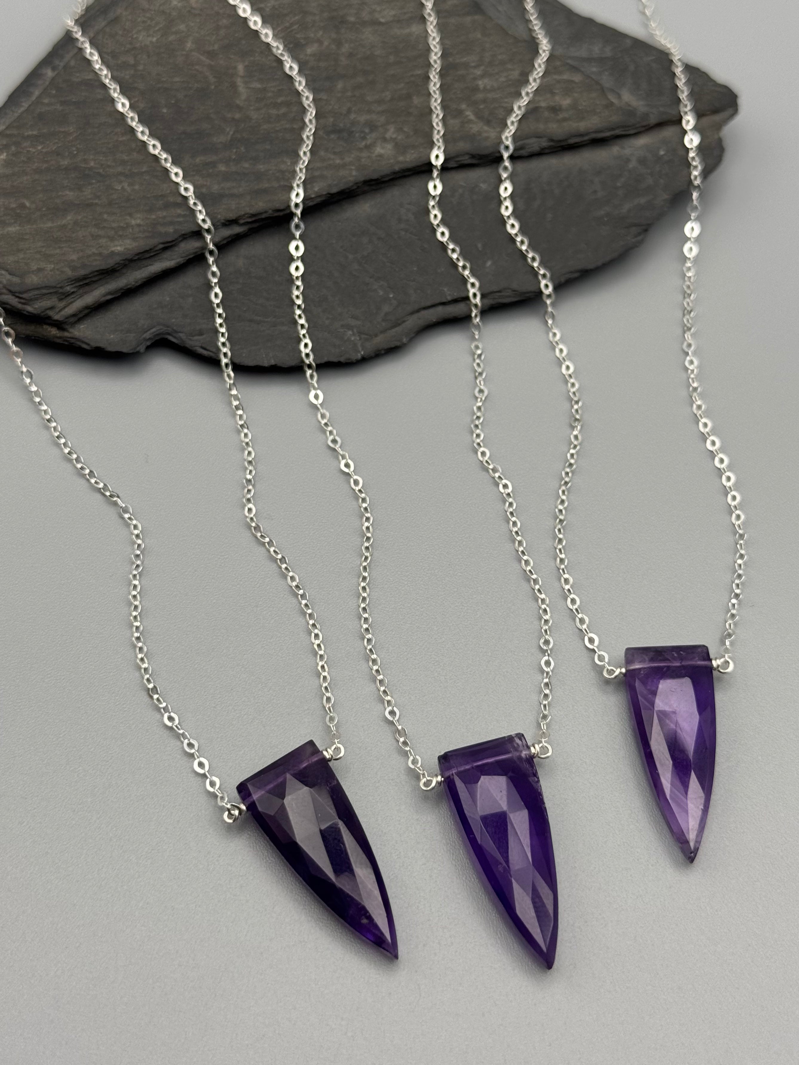 •STRAY• faceted amethyst fang + silver necklace (various lengths)