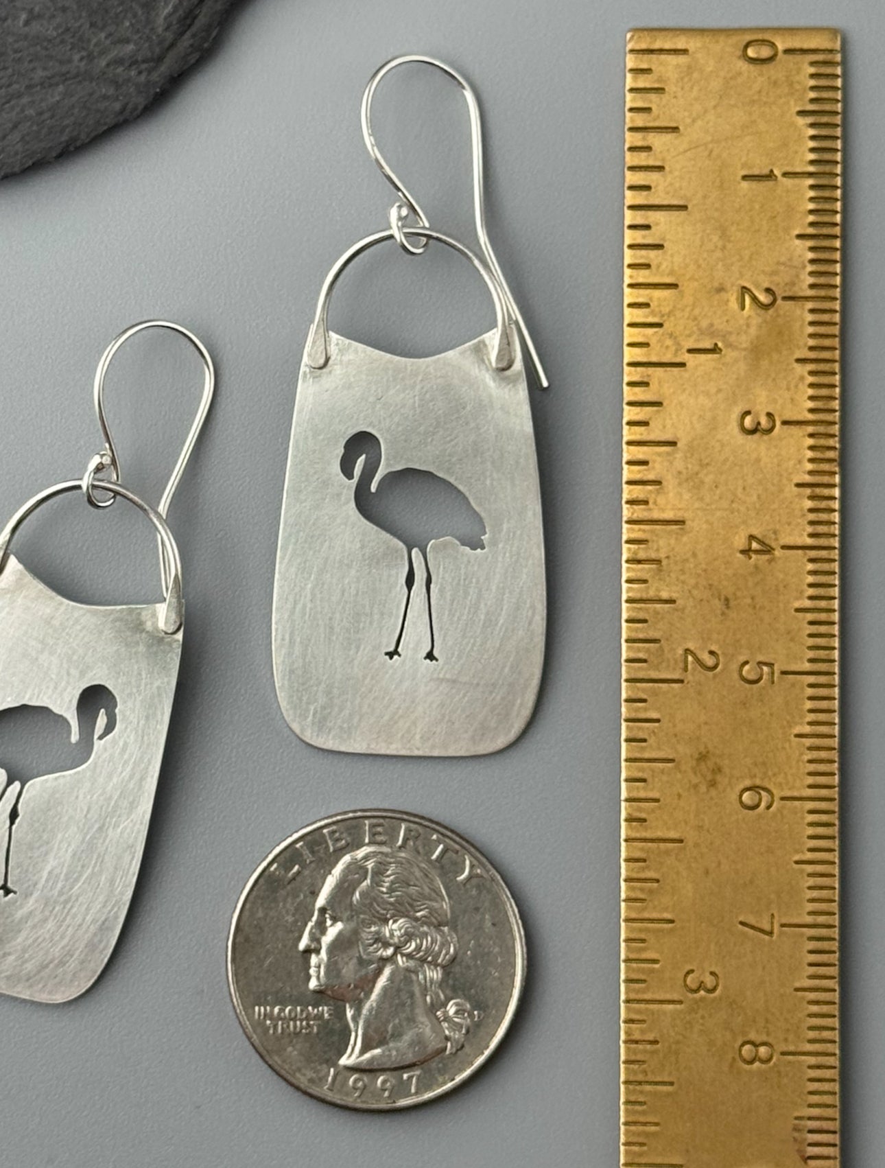 •ROSA• flamingo silhouette + silver dangle earrings