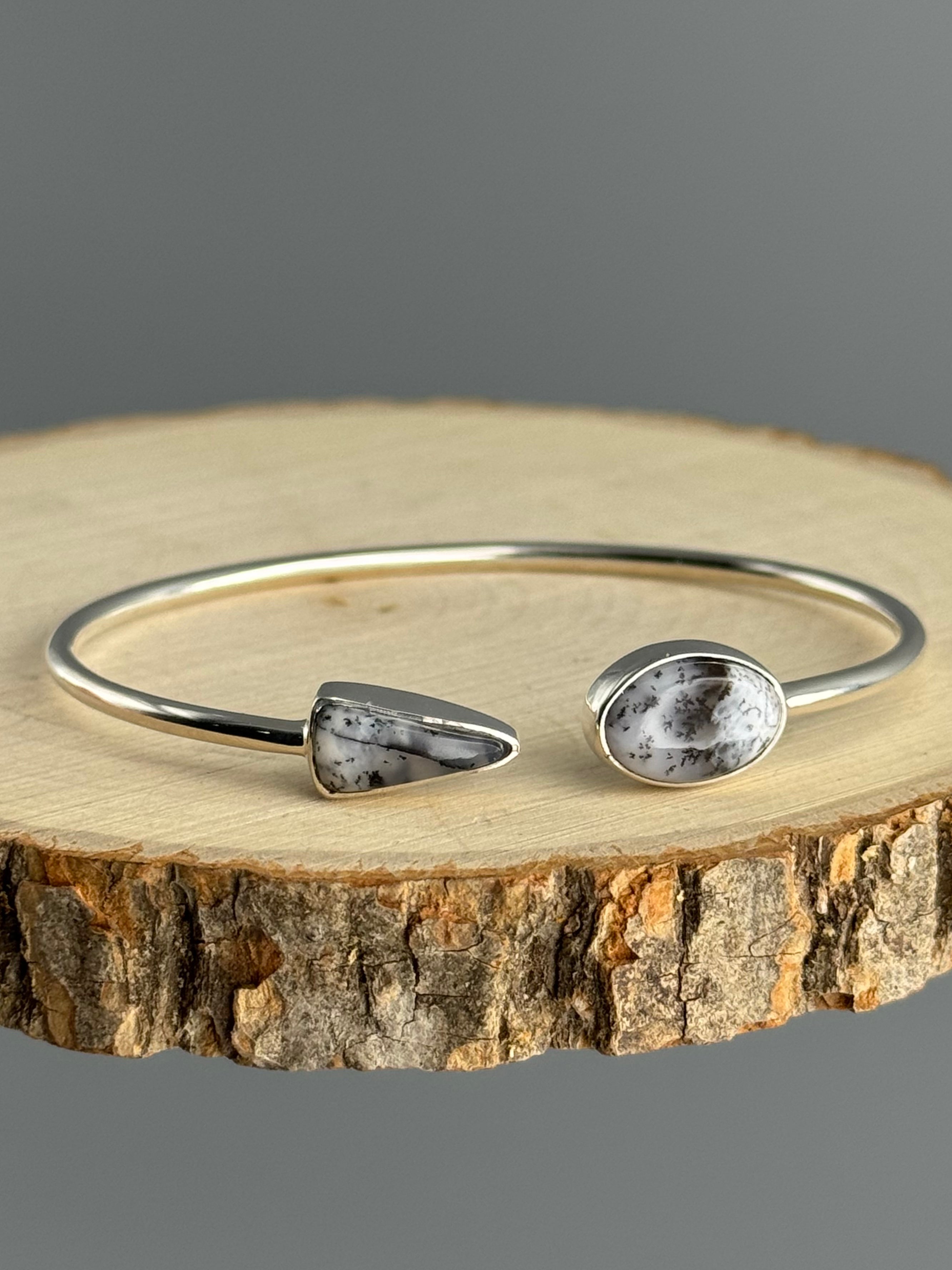 •FANG + OVAL• dendritic opal + silver twist-on cuff bracelet