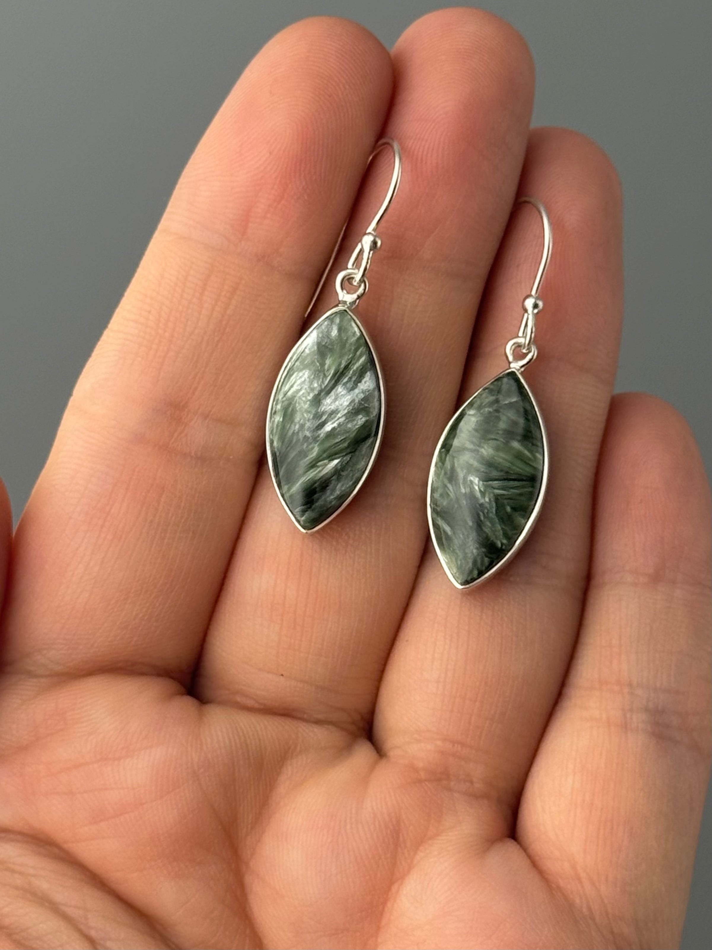•SERAPHINITE - MARQUISE• silver dangle earrings