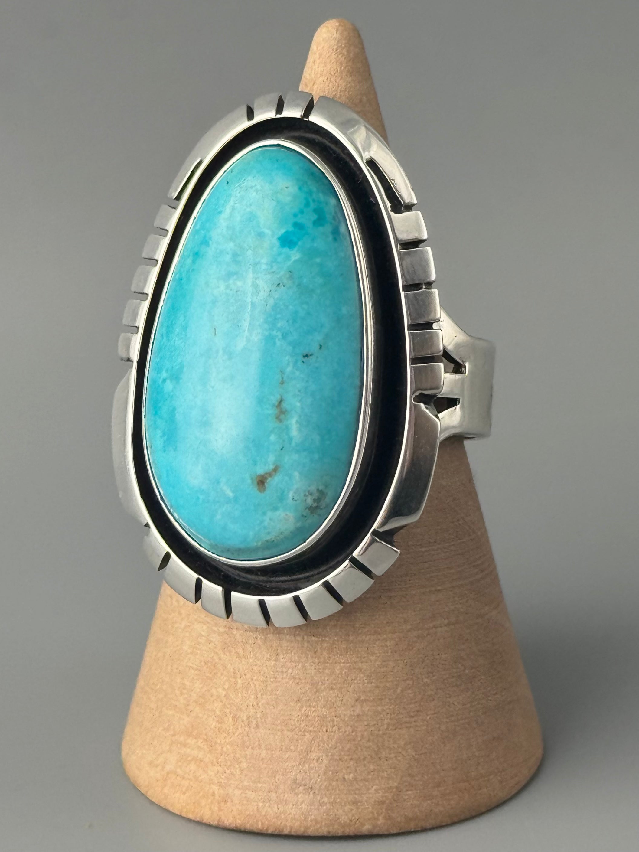 •KINGMAN TURQUOISE - STORM• Navajo silver ring (size 8.25)