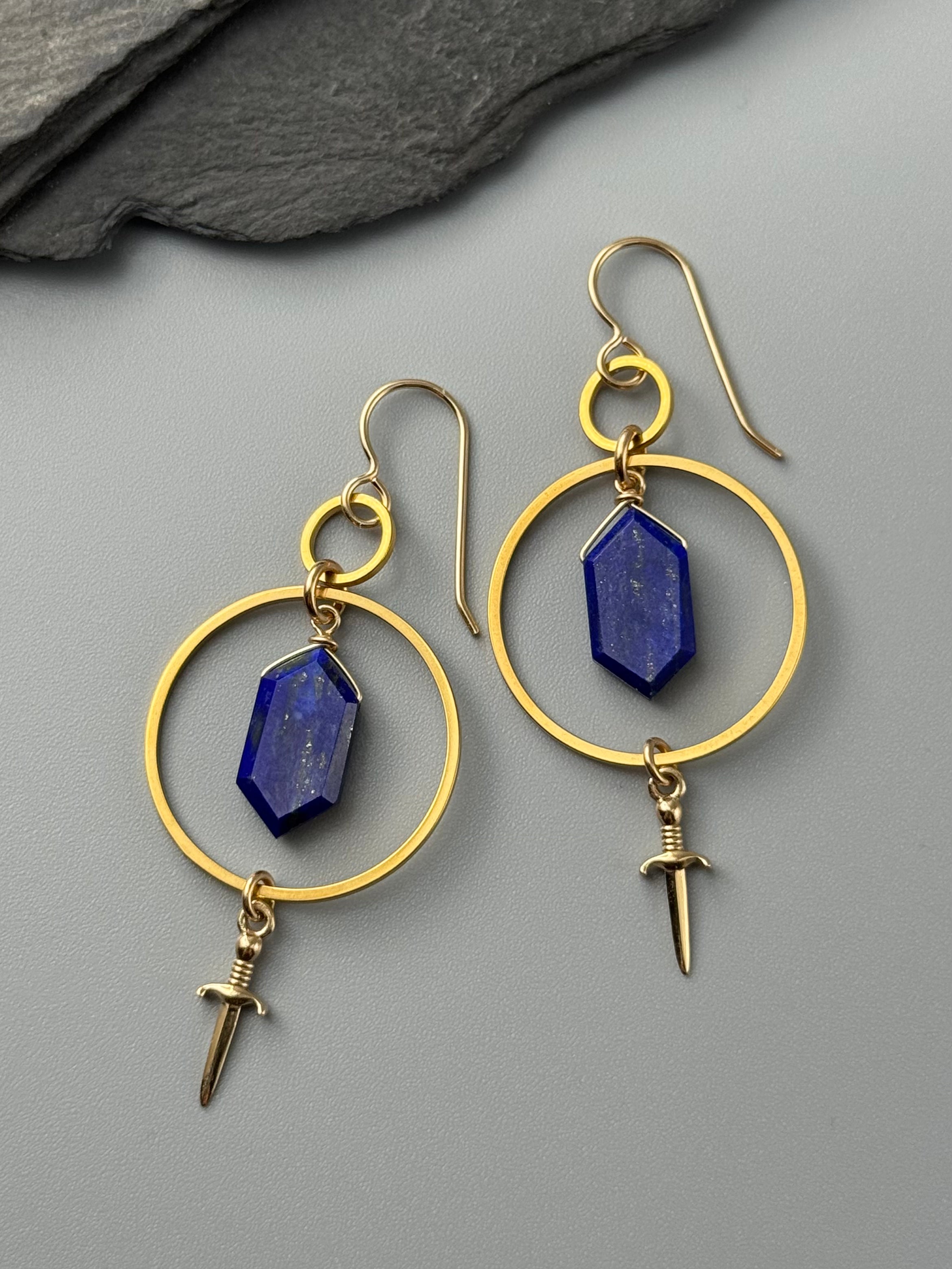 •DAGGER DUEL• lapis lazuli + gold earrings