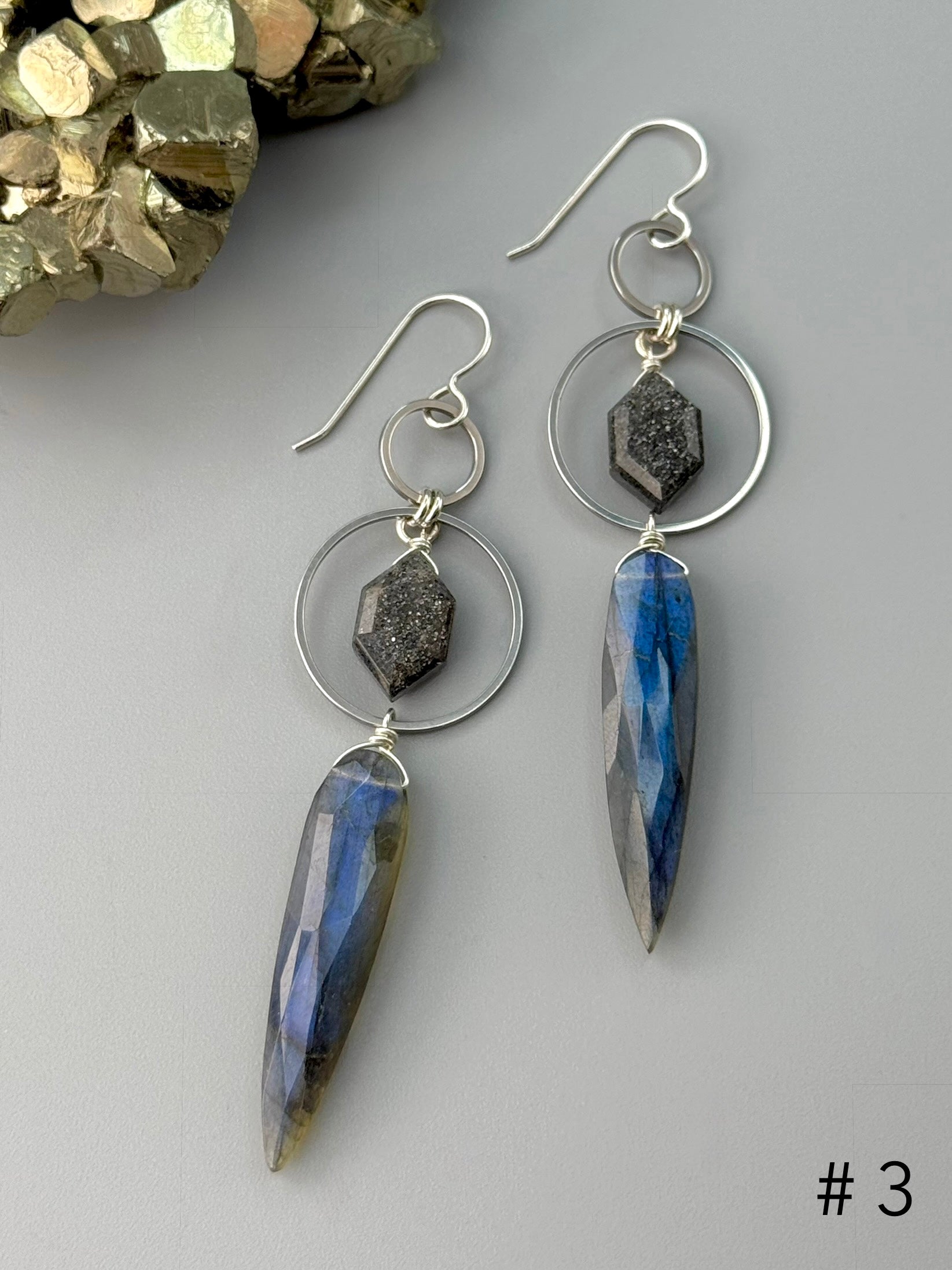 •EQUA-LUNA• black aventurine + labradorite + silver earrings