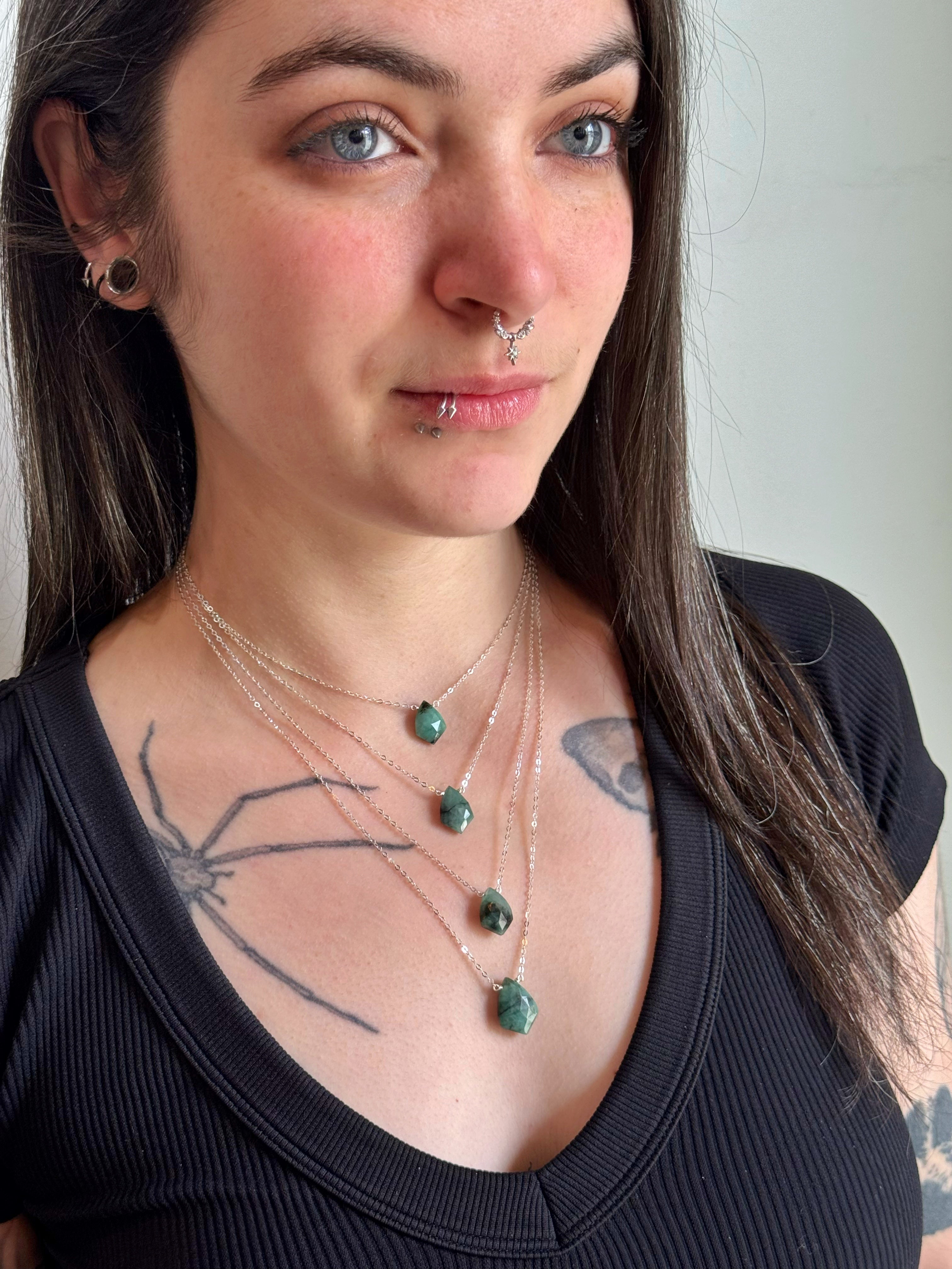 •STRAY• faceted rainbow moonstone lil' hex + gold necklace (various lengths)