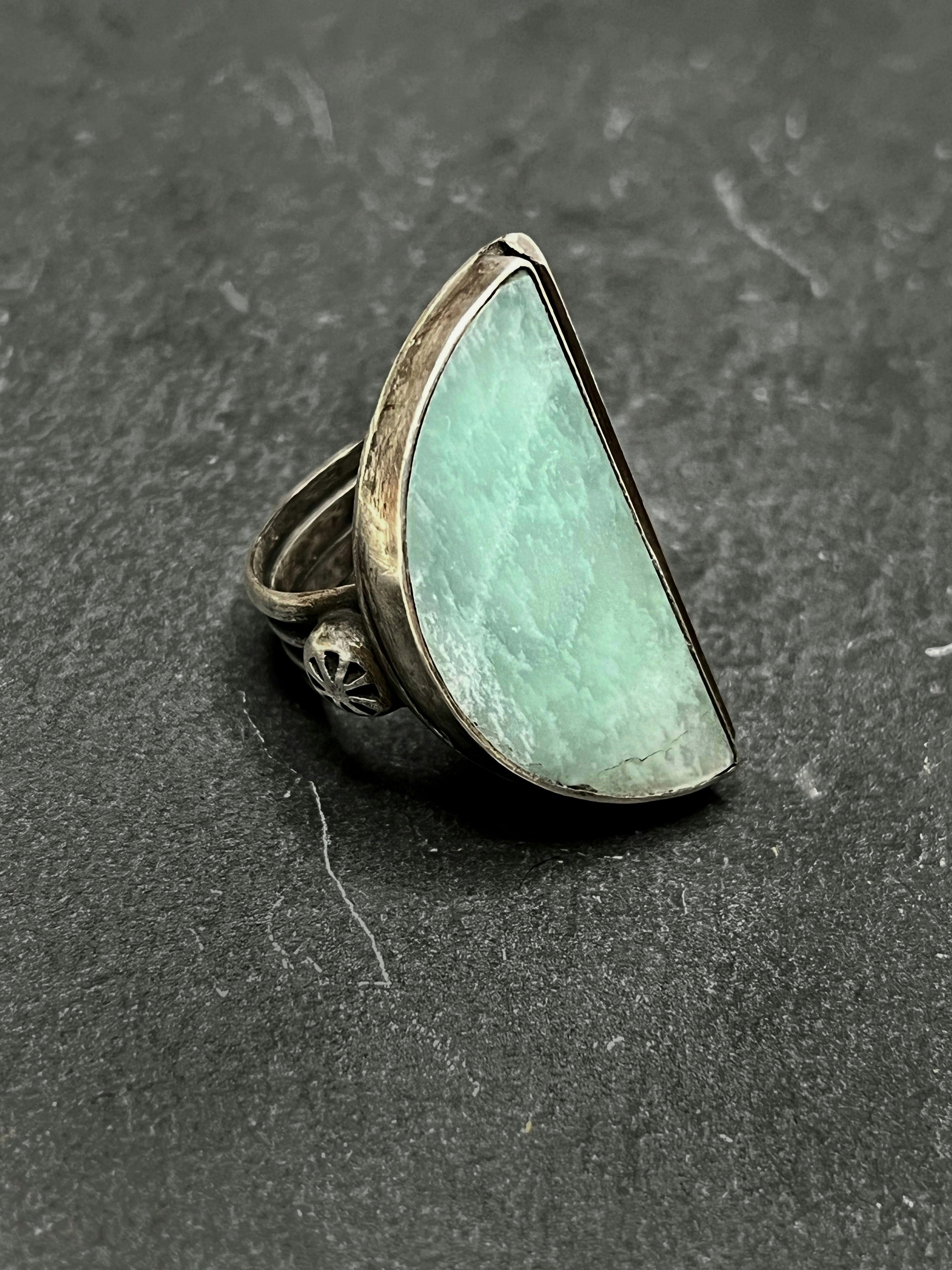 •HALF MOON• amazonite + silver ring - SIZE 8.75