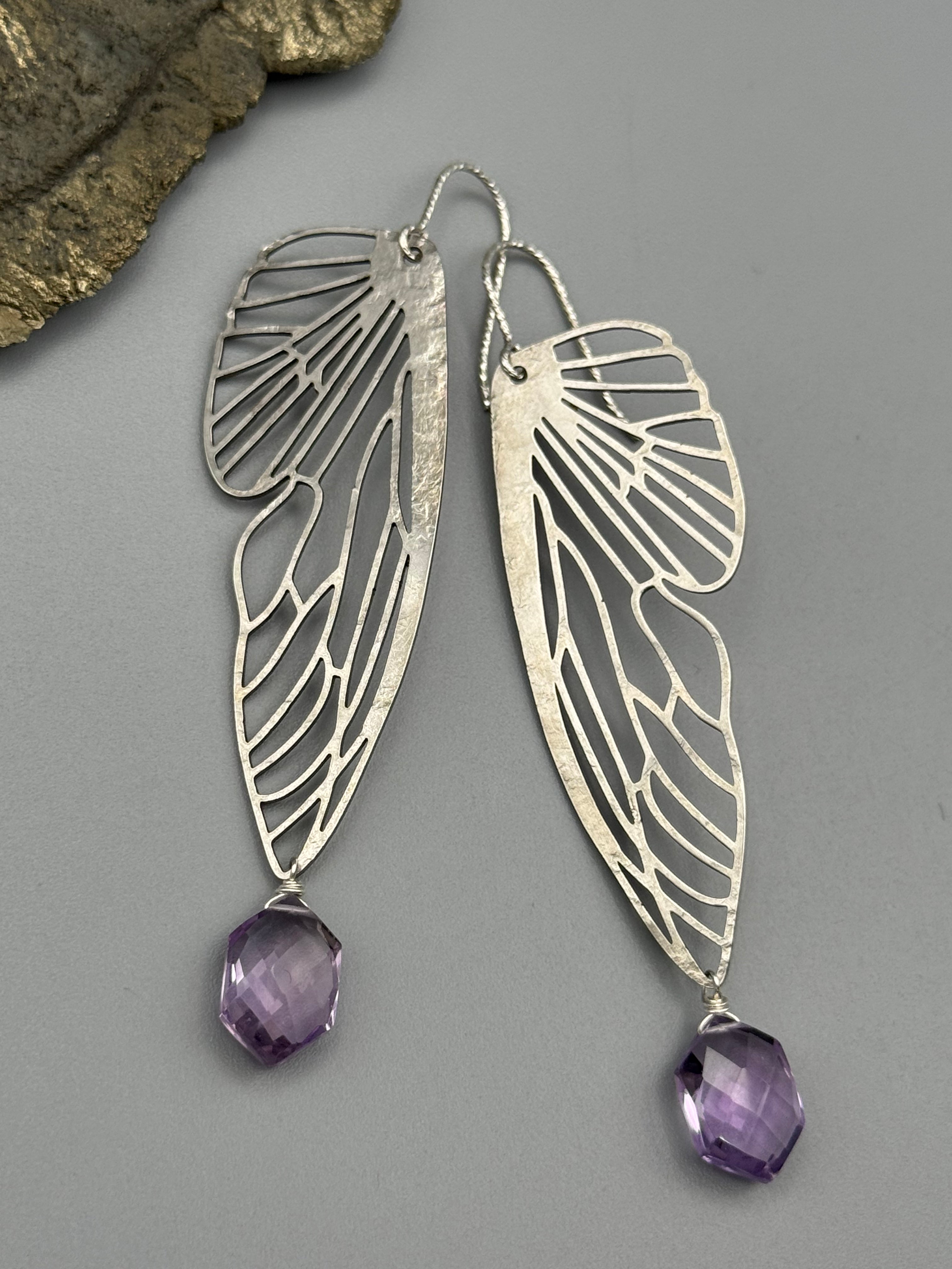 •METAMORPH• amethyst hex + silver earrings