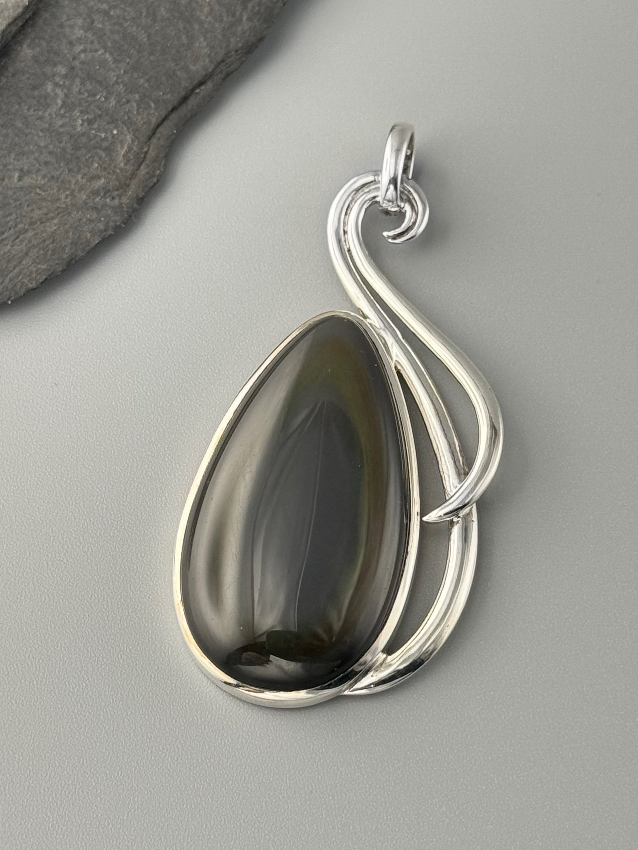 •RAINBOW OBSIDIAN TEAR - FLOURISH• sterling silver pendant
