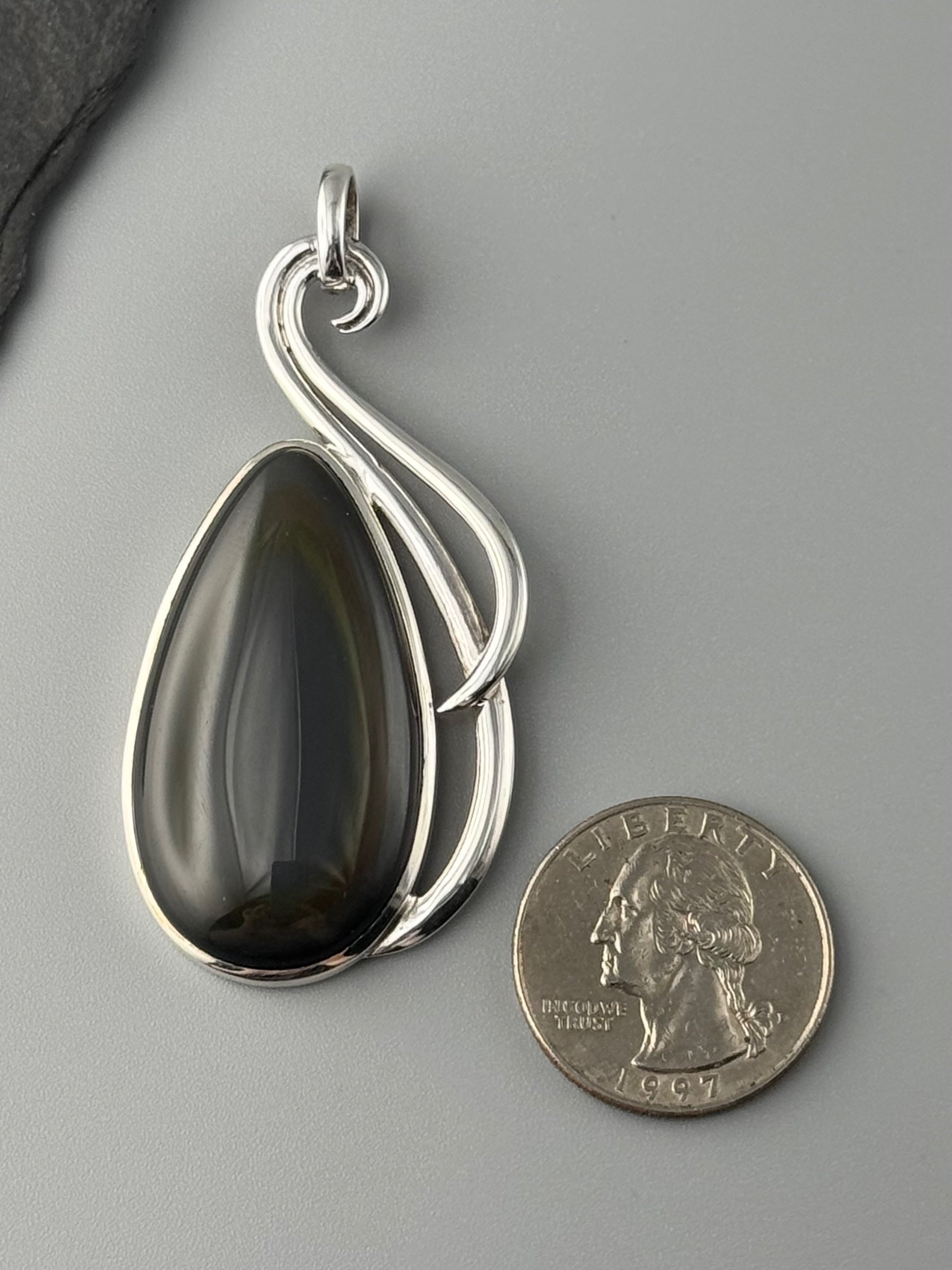 •RAINBOW OBSIDIAN TEAR - FLOURISH• sterling silver pendant
