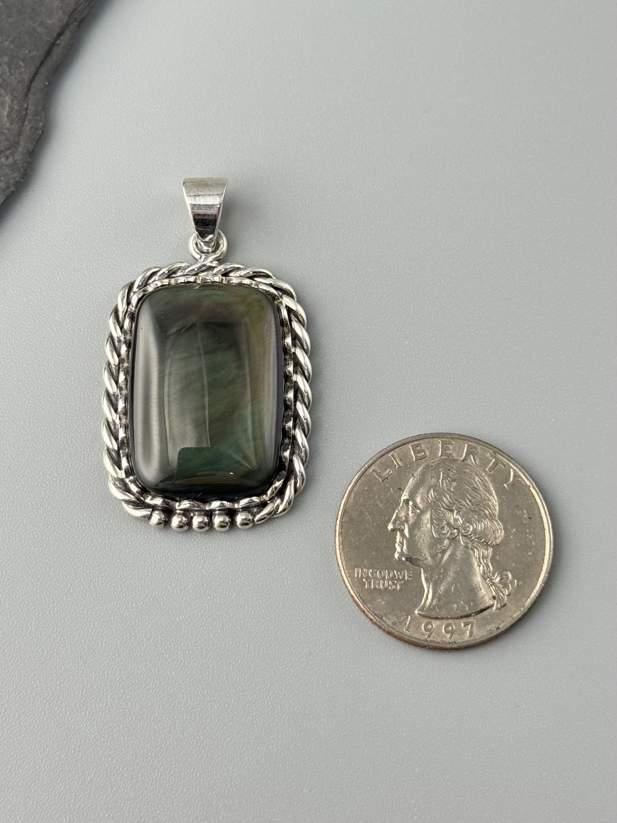•RAINBOW OBSIDIAN - SOFT SQUARE• sterling silver pendant