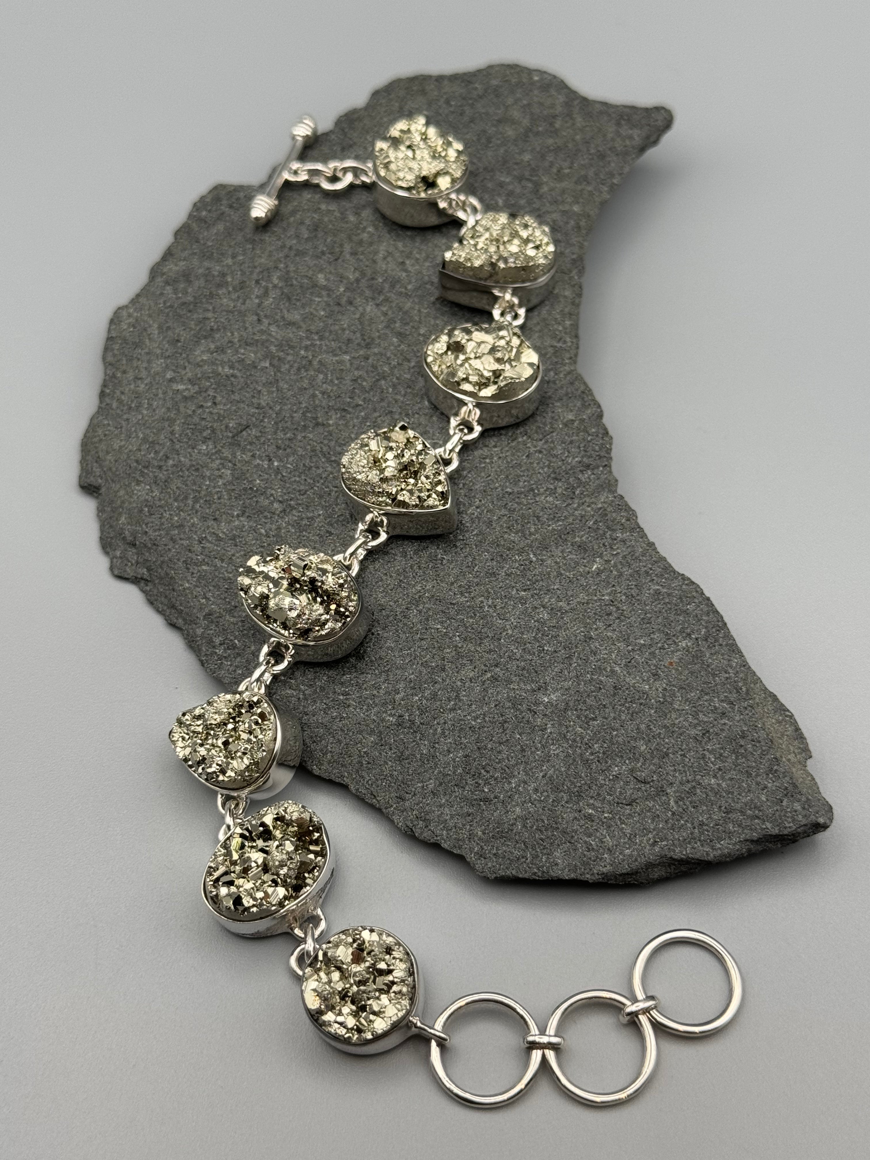•PYRITE - GEO MIX• linked silver bracelet (7.25" - 8.5")