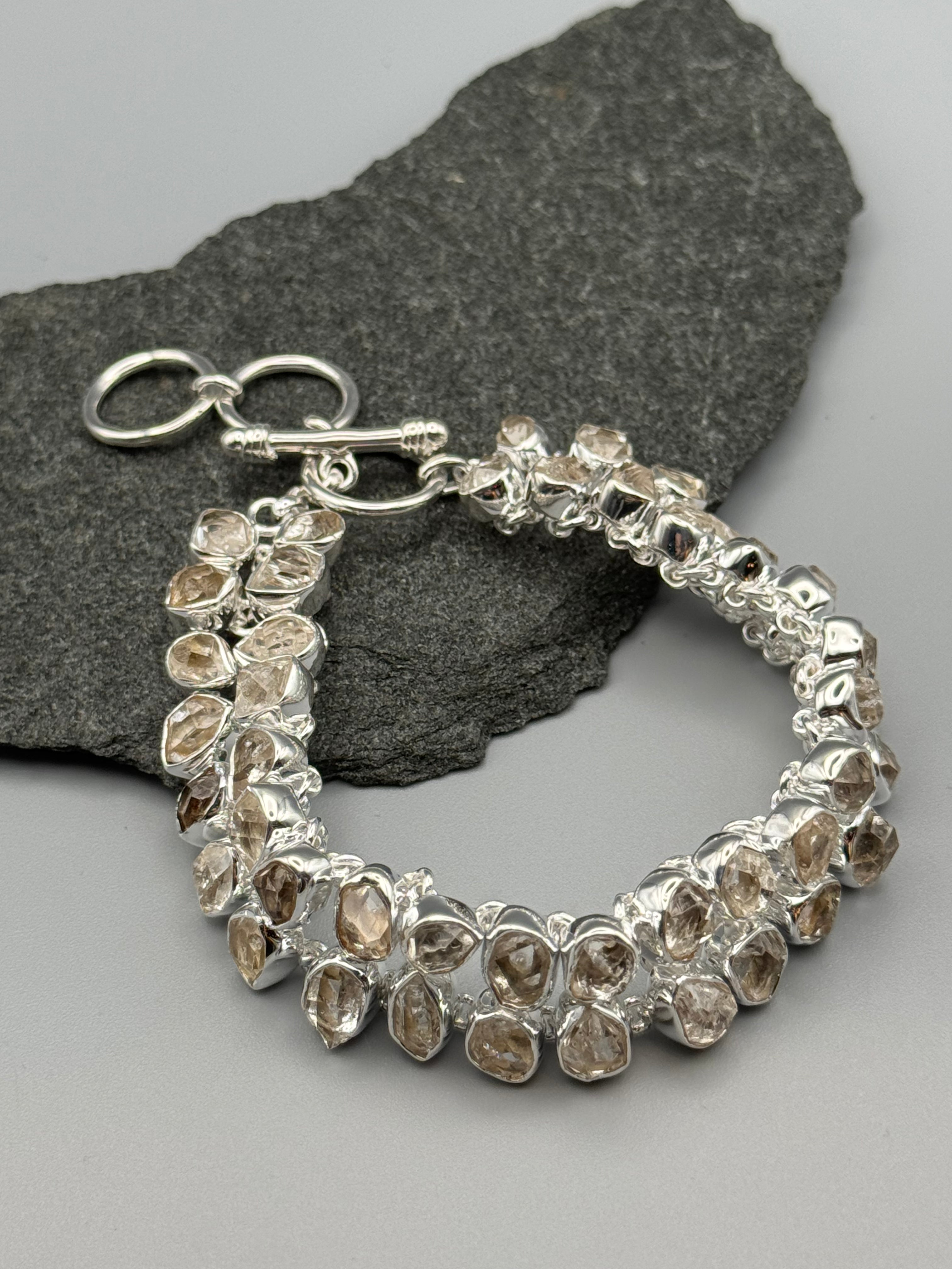 •HERKIMER DIAMOND - TWOFOLD• linked silver bracelet (7.25" - 8.5")