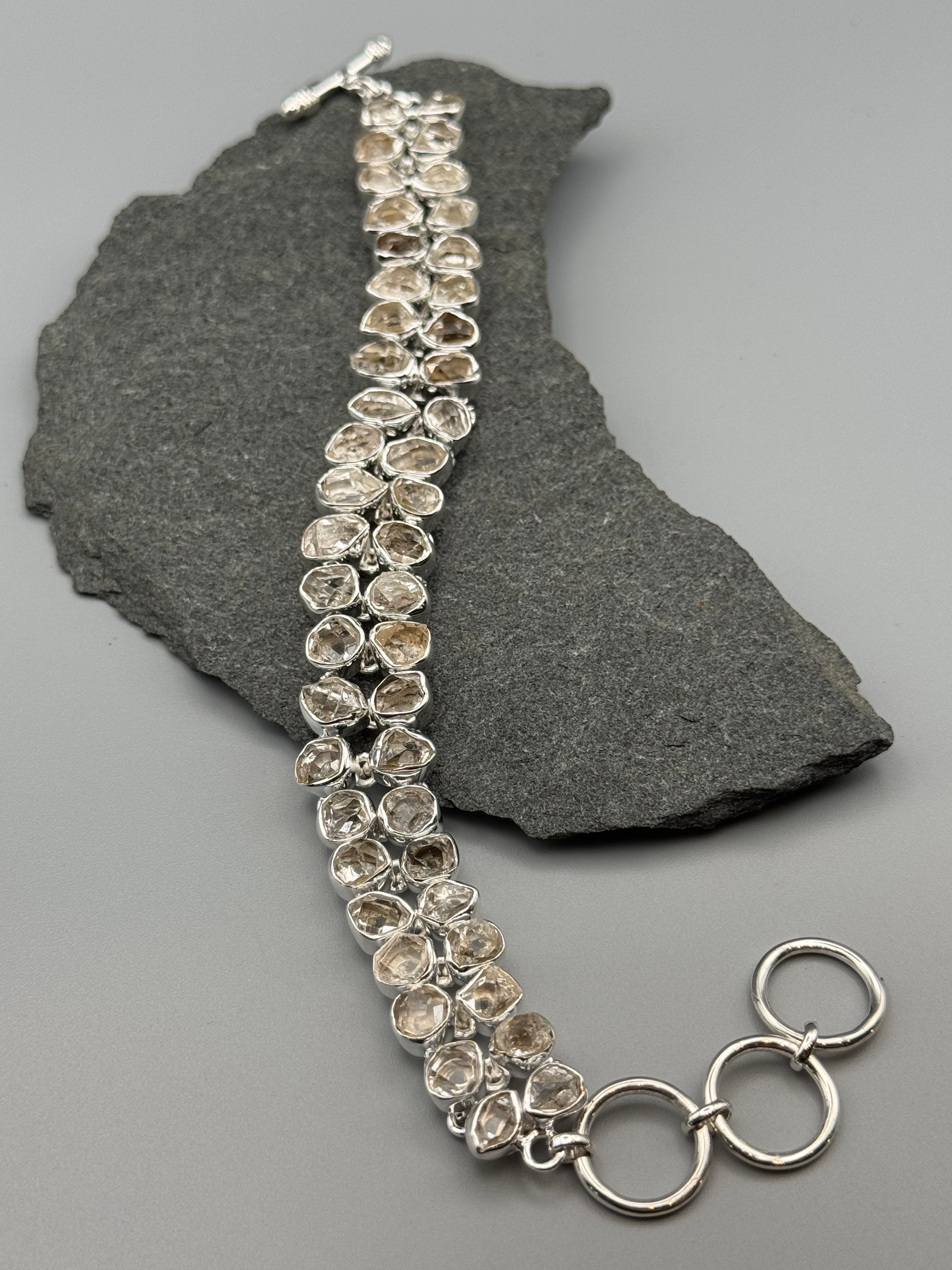 •HERKIMER DIAMOND - TWOFOLD• linked silver bracelet (7.25" - 8.5")