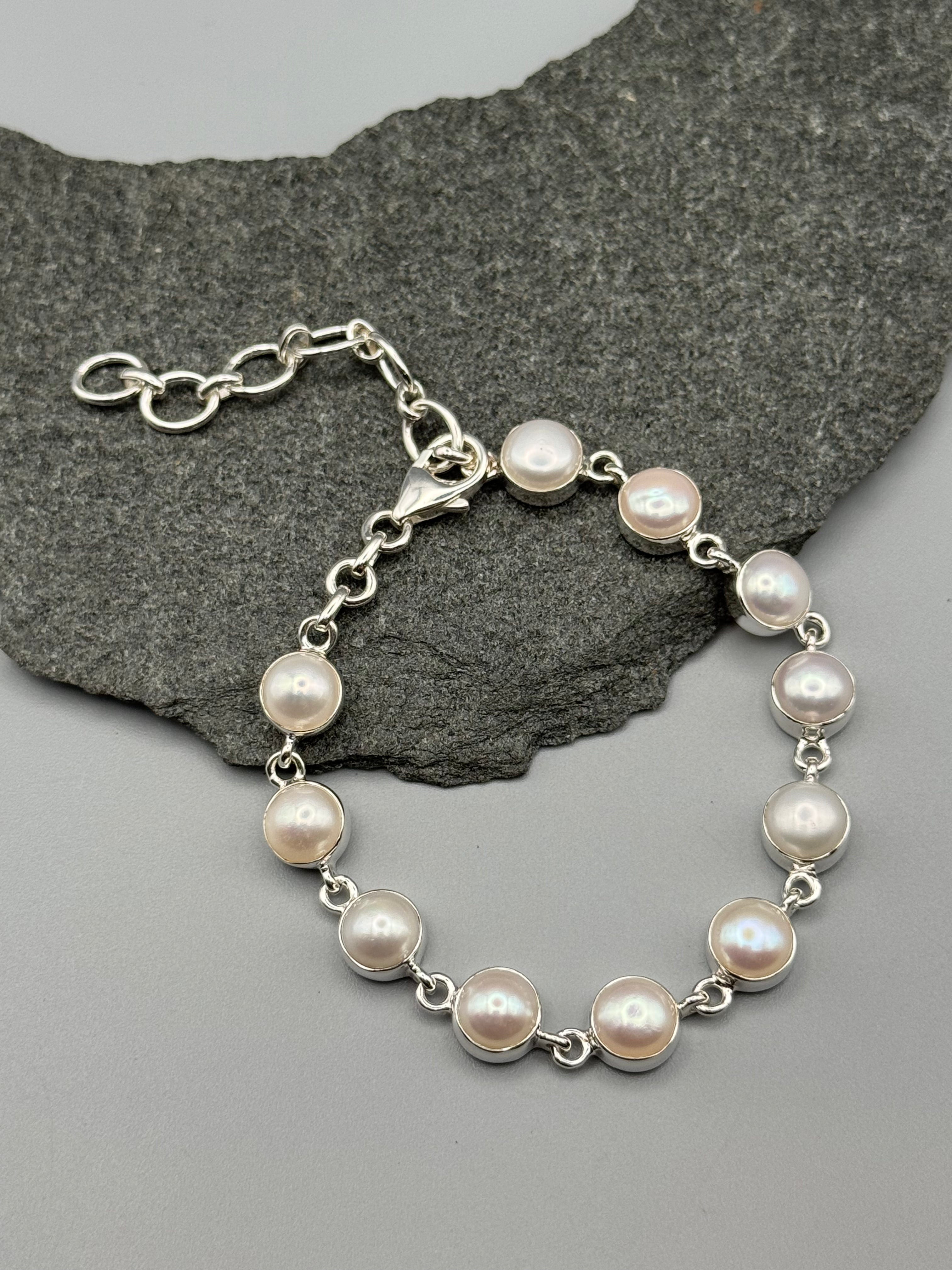 •PEARL• linked silver bracelet (7.25" - 9")