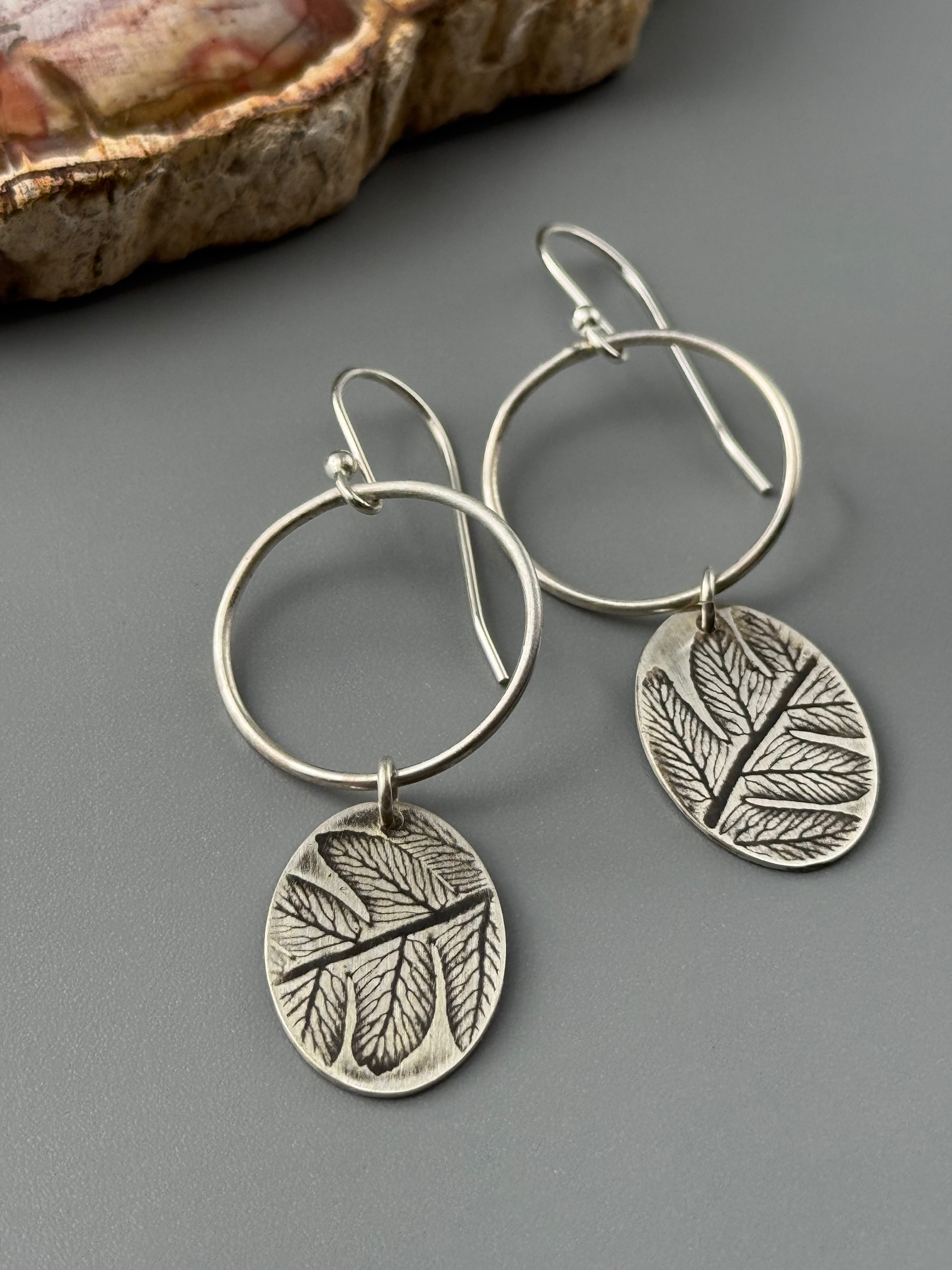 •FERN MOON• silver dangle earrings