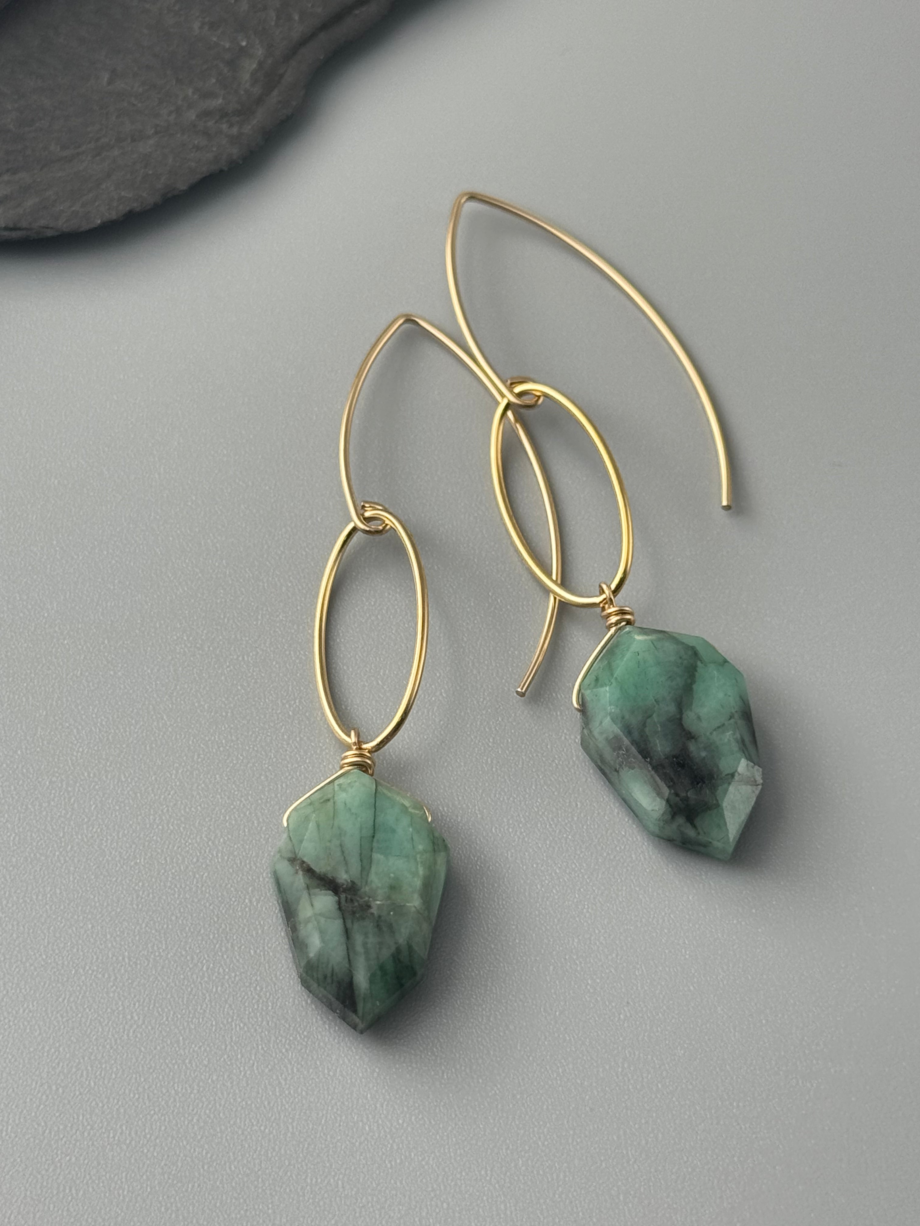 •IO• emerald + gold earrings