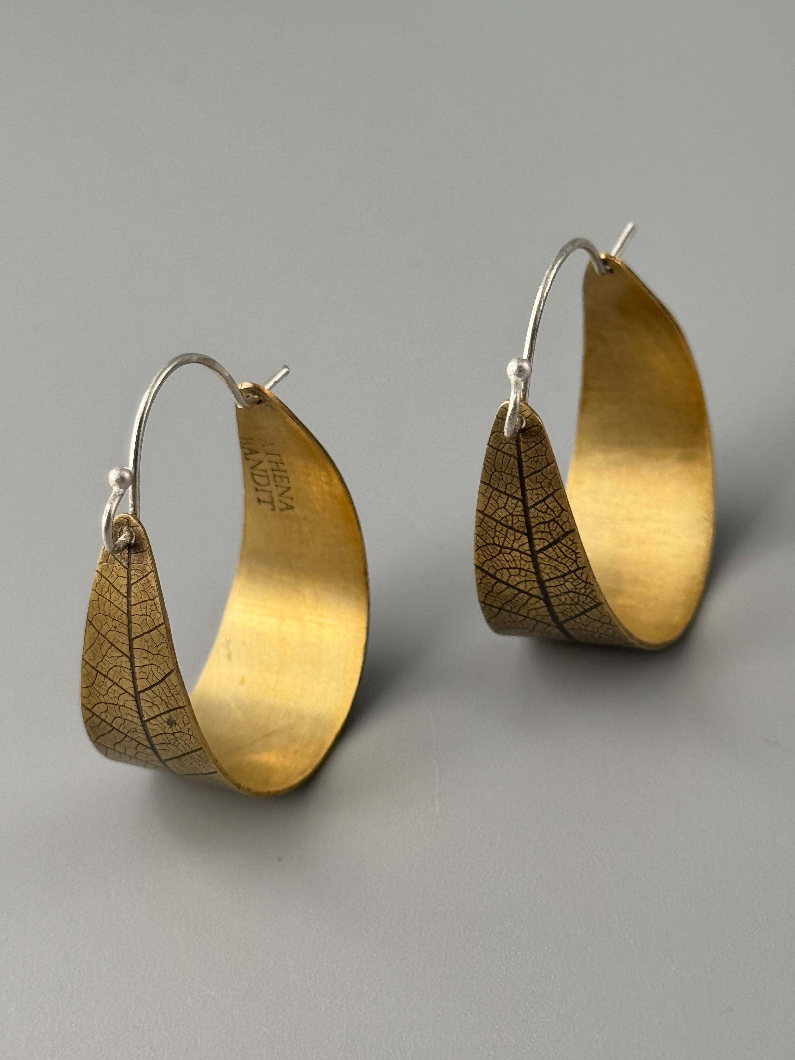 •LEAF HOOPS• mixed metal hoop earrings