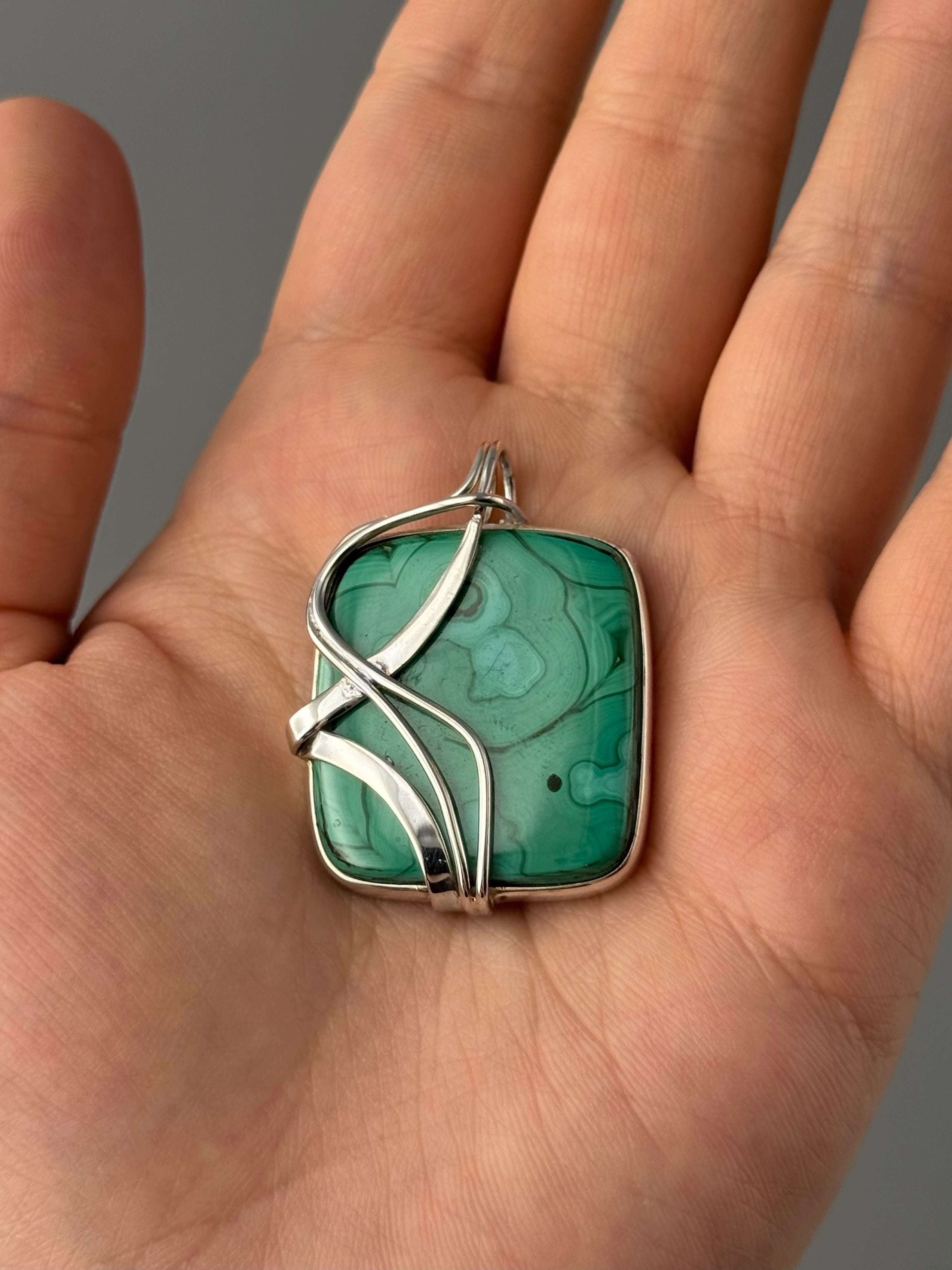•MALACHITE CHRYSOCOLLA - WIRE WRAPPED SOFT SQUARE• sterling silver pendant
