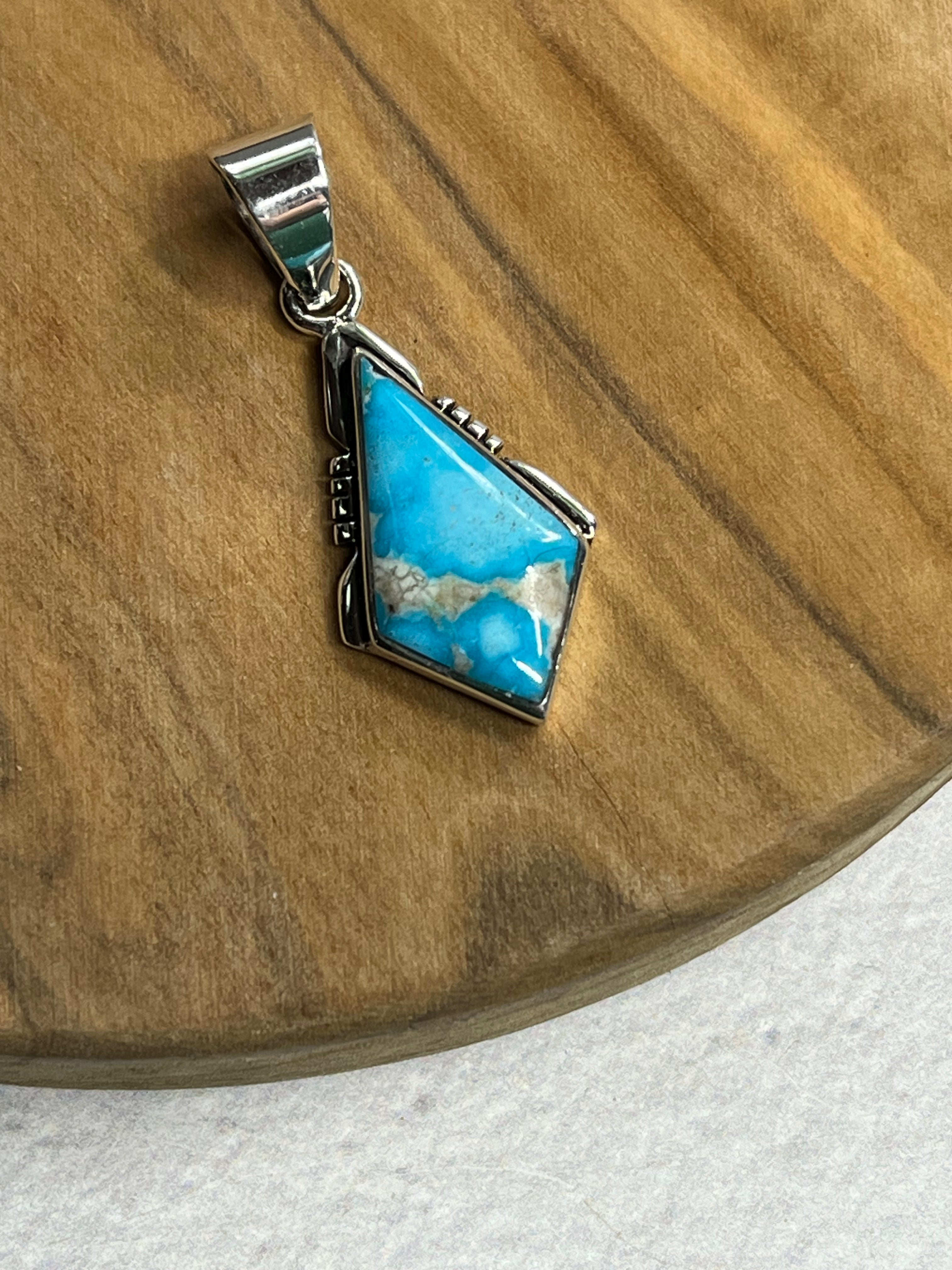 •BLUE RIDGE NEVADA TURQUOISE• Navajo silver kite pendant