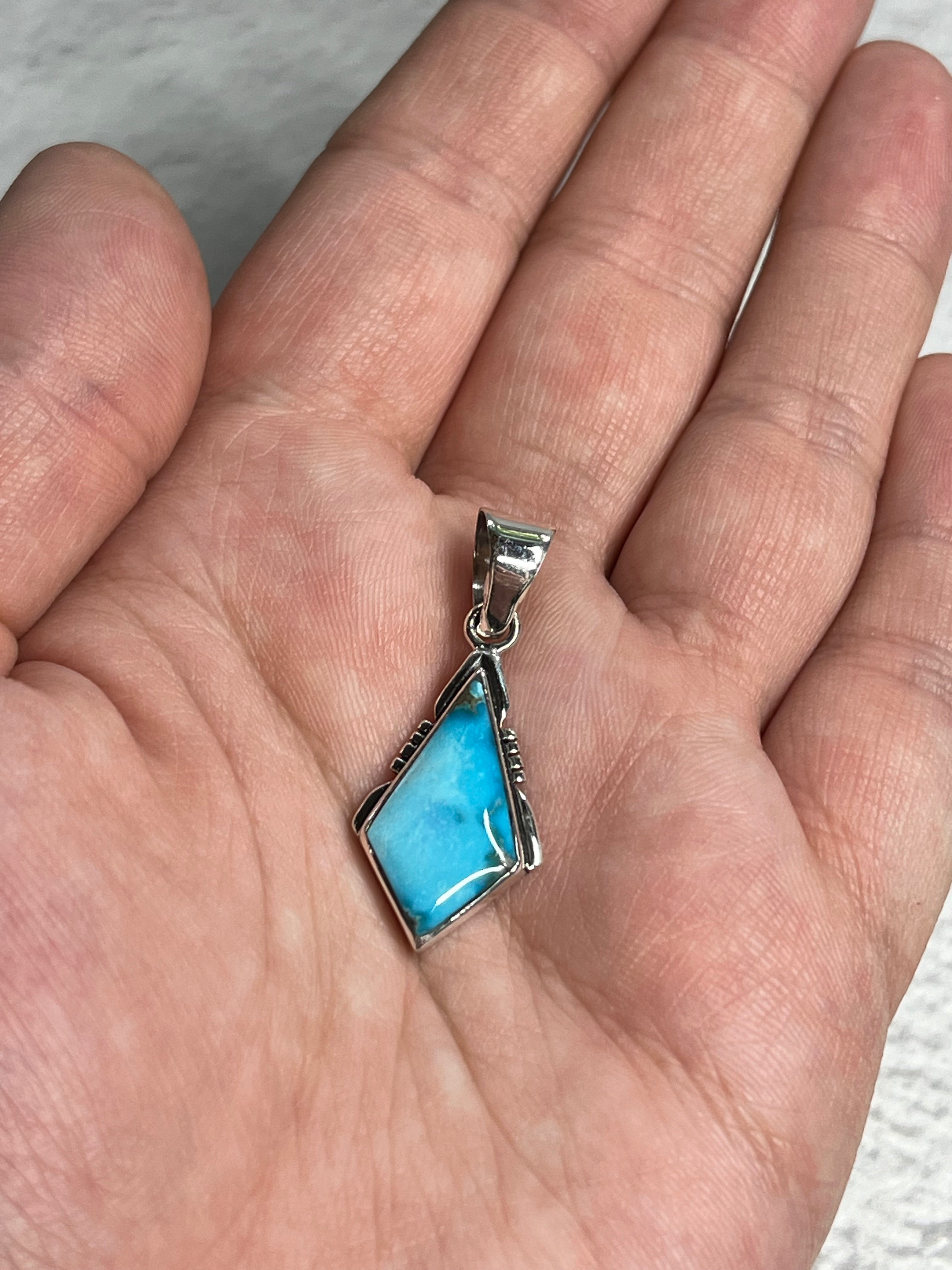 •BLUE RIDGE NEVADA TURQUOISE• Navajo silver kite pendant