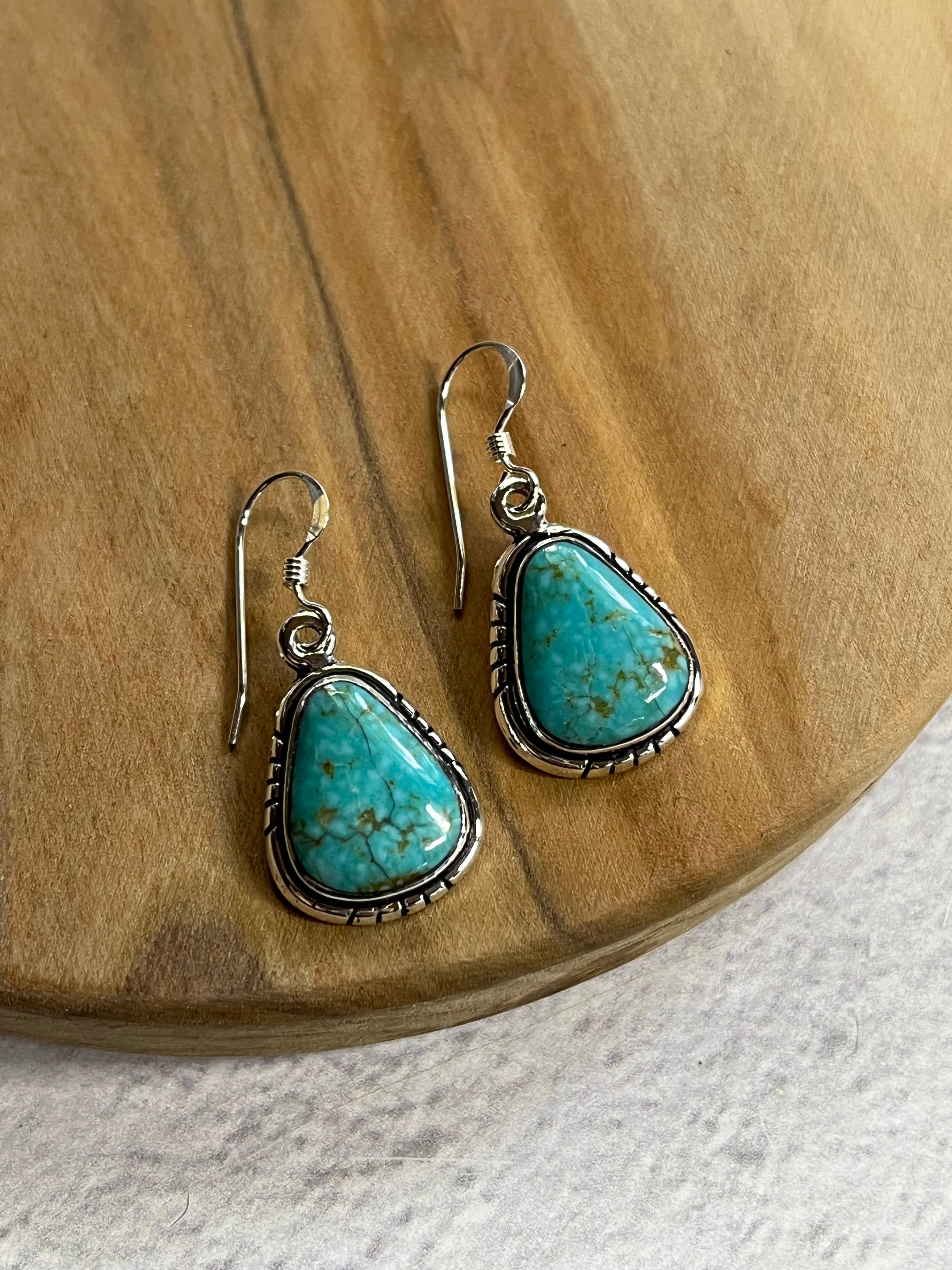 •#8 NEVADA TURQUOISE• Navajo silver dangle earrings