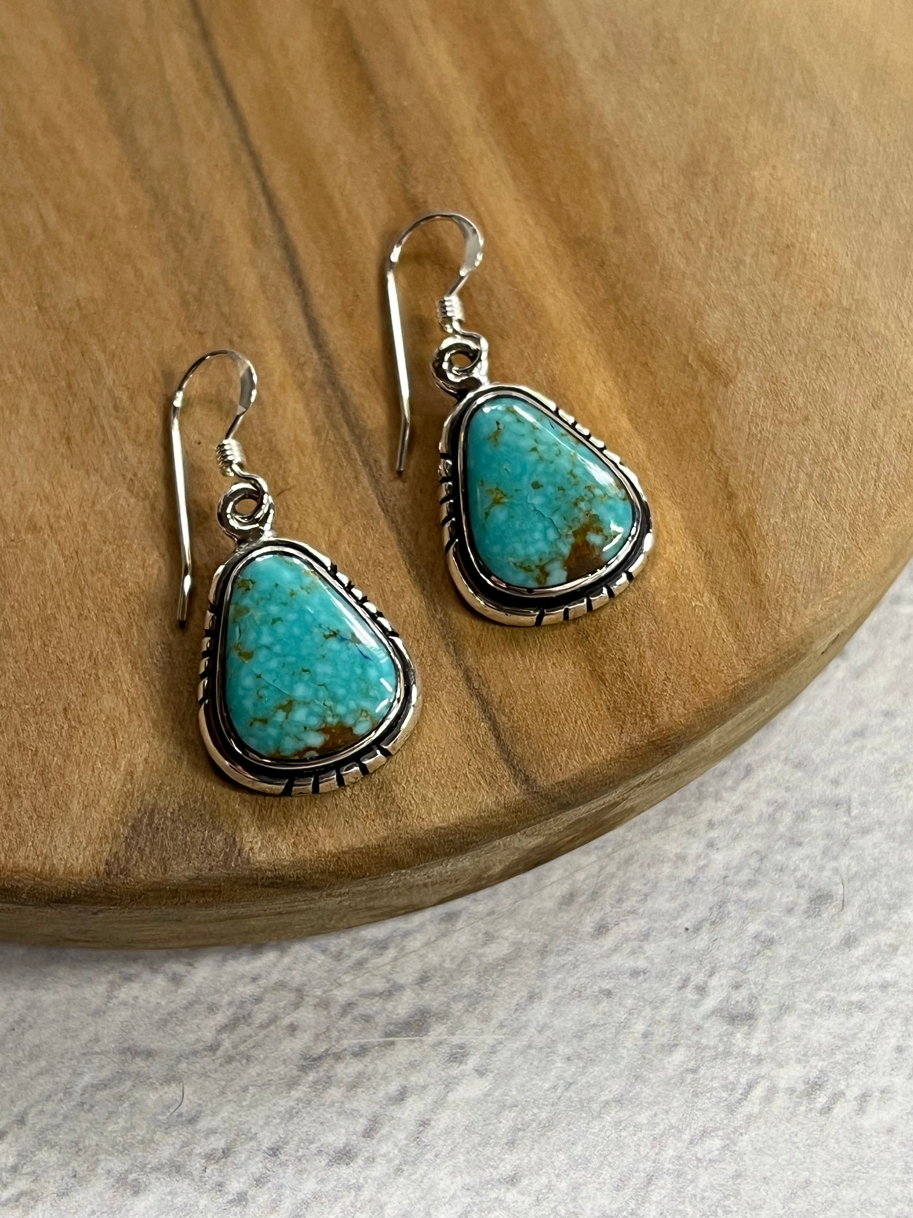 •#8 NEVADA TURQUOISE• Navajo silver dangle earrings