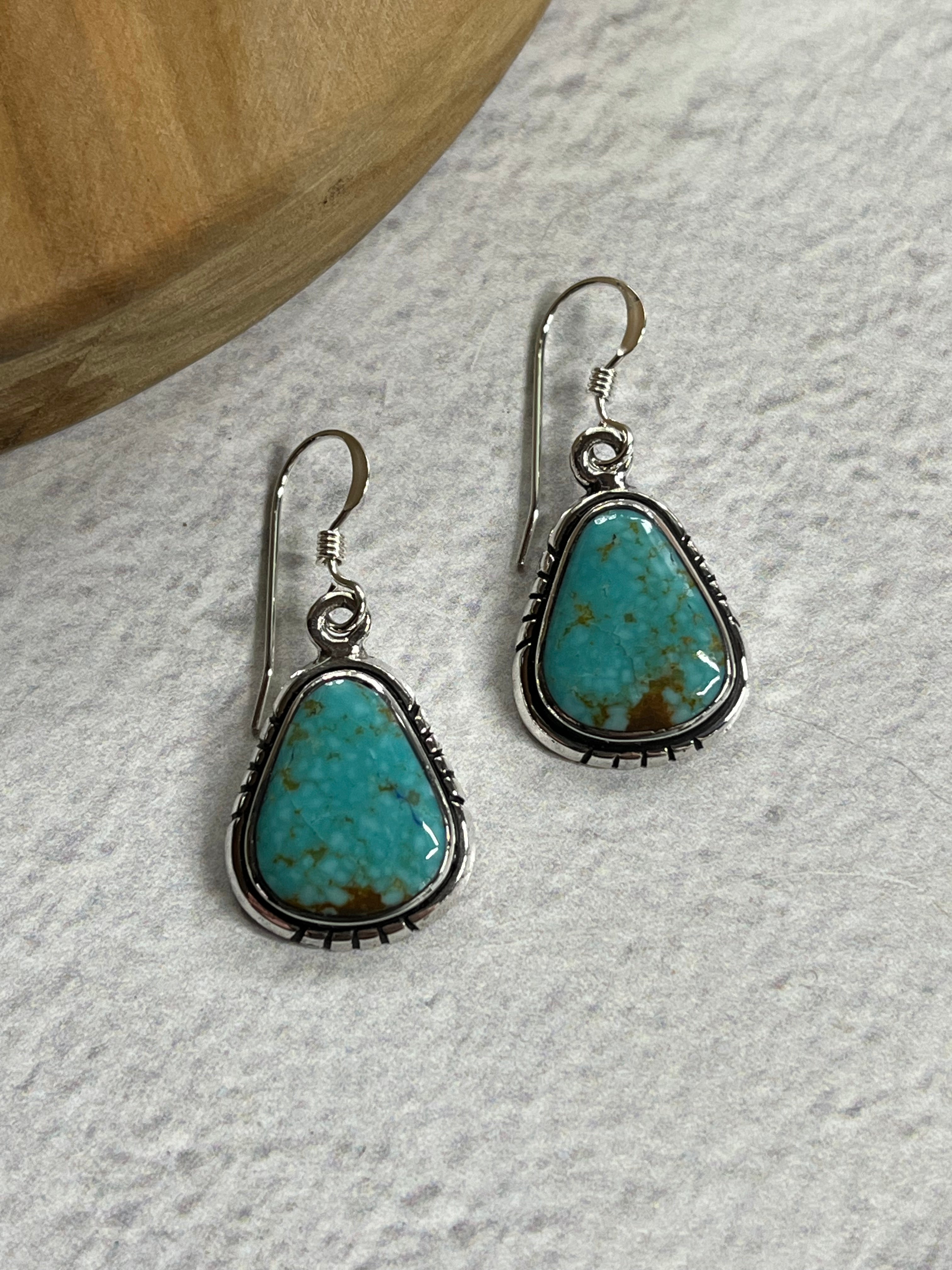 •#8 NEVADA TURQUOISE• Navajo silver dangle earrings